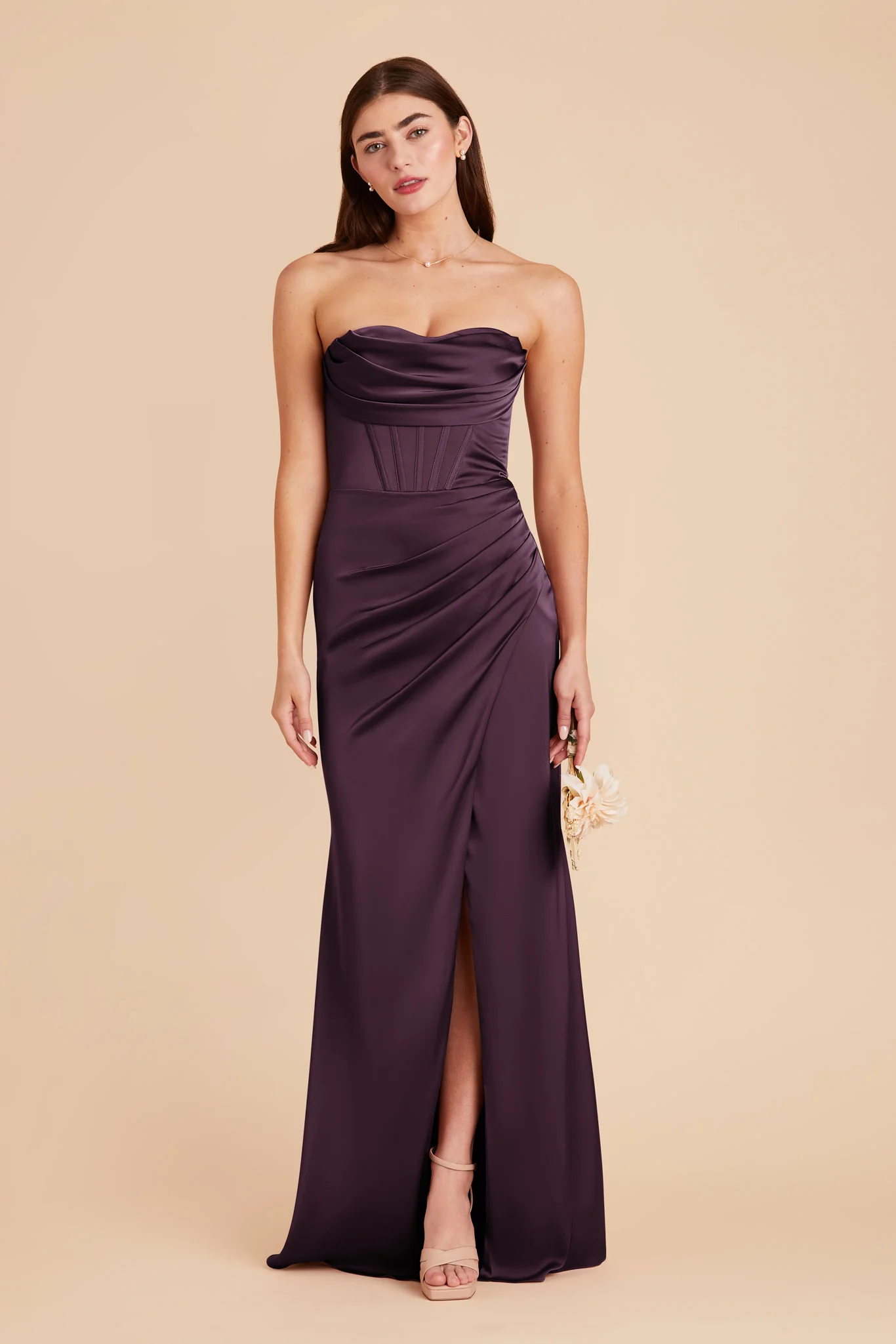 Carrie Matte Satin Dress - Plum - Image 4