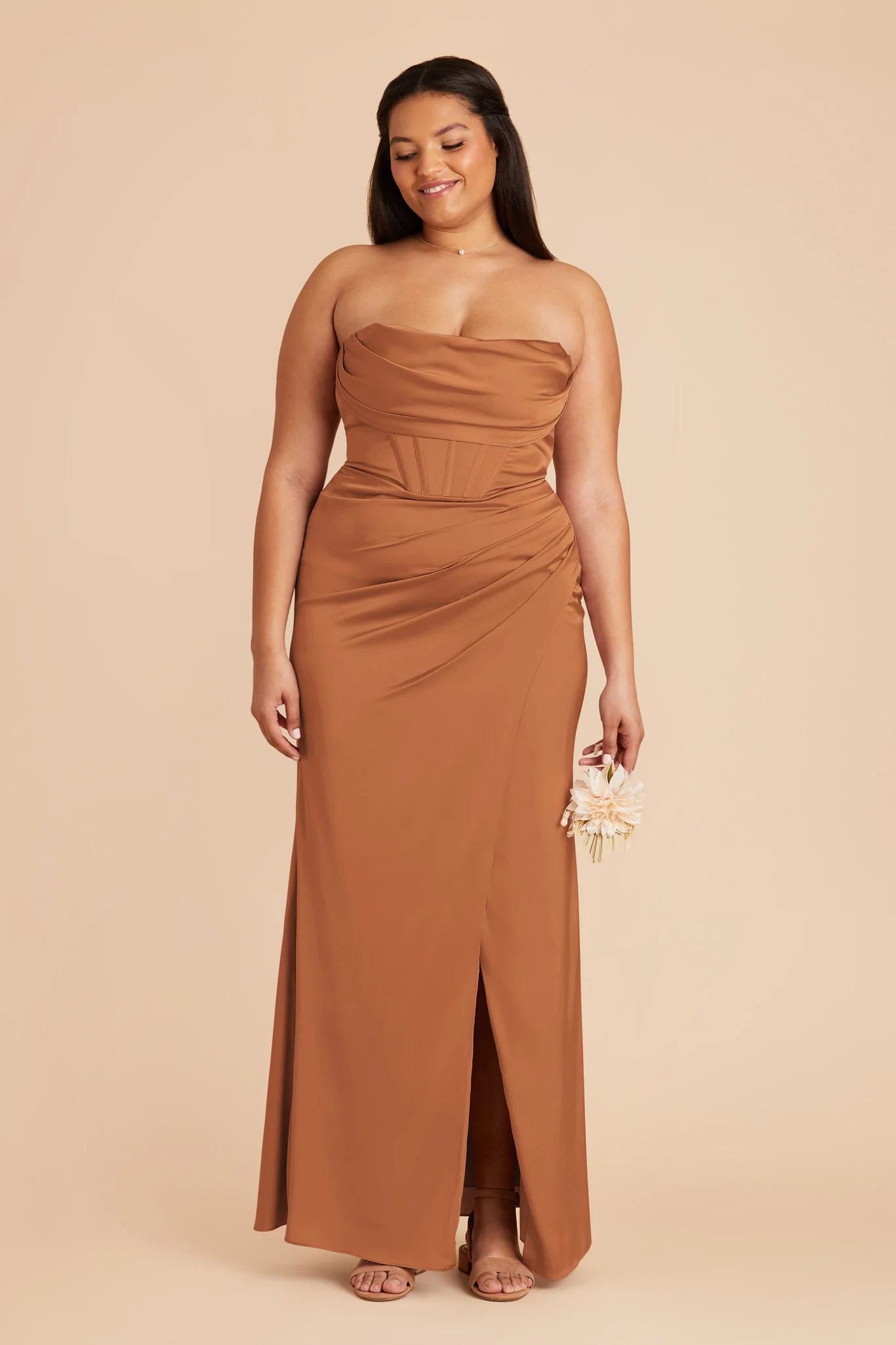 Carrie Matte Satin Dress - Rust - Image 2