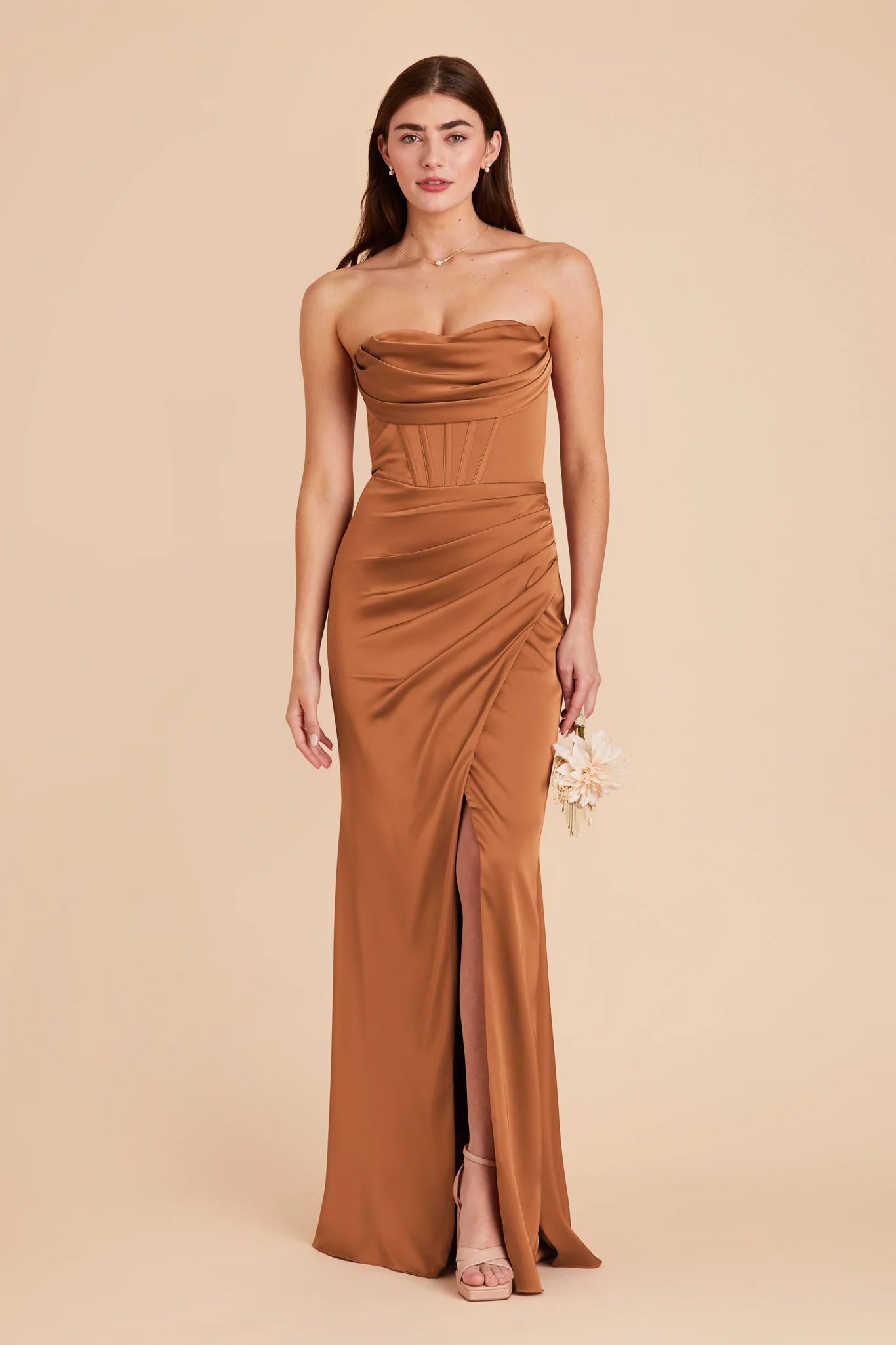 Carrie Matte Satin Dress - Rust - Image 6