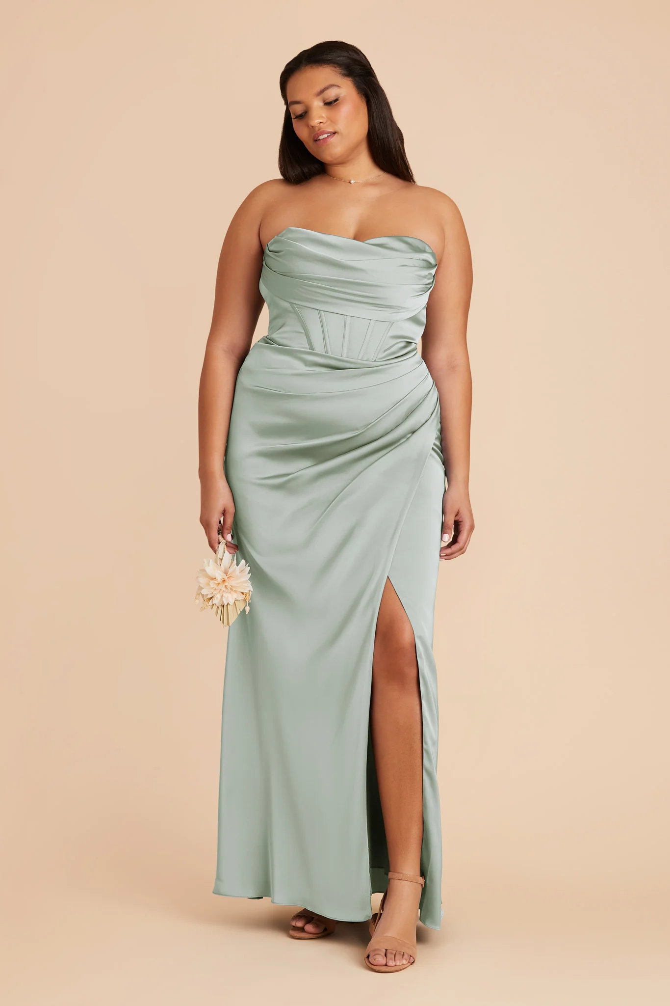 Carrie Matte Satin Dress - Sage - Image 9