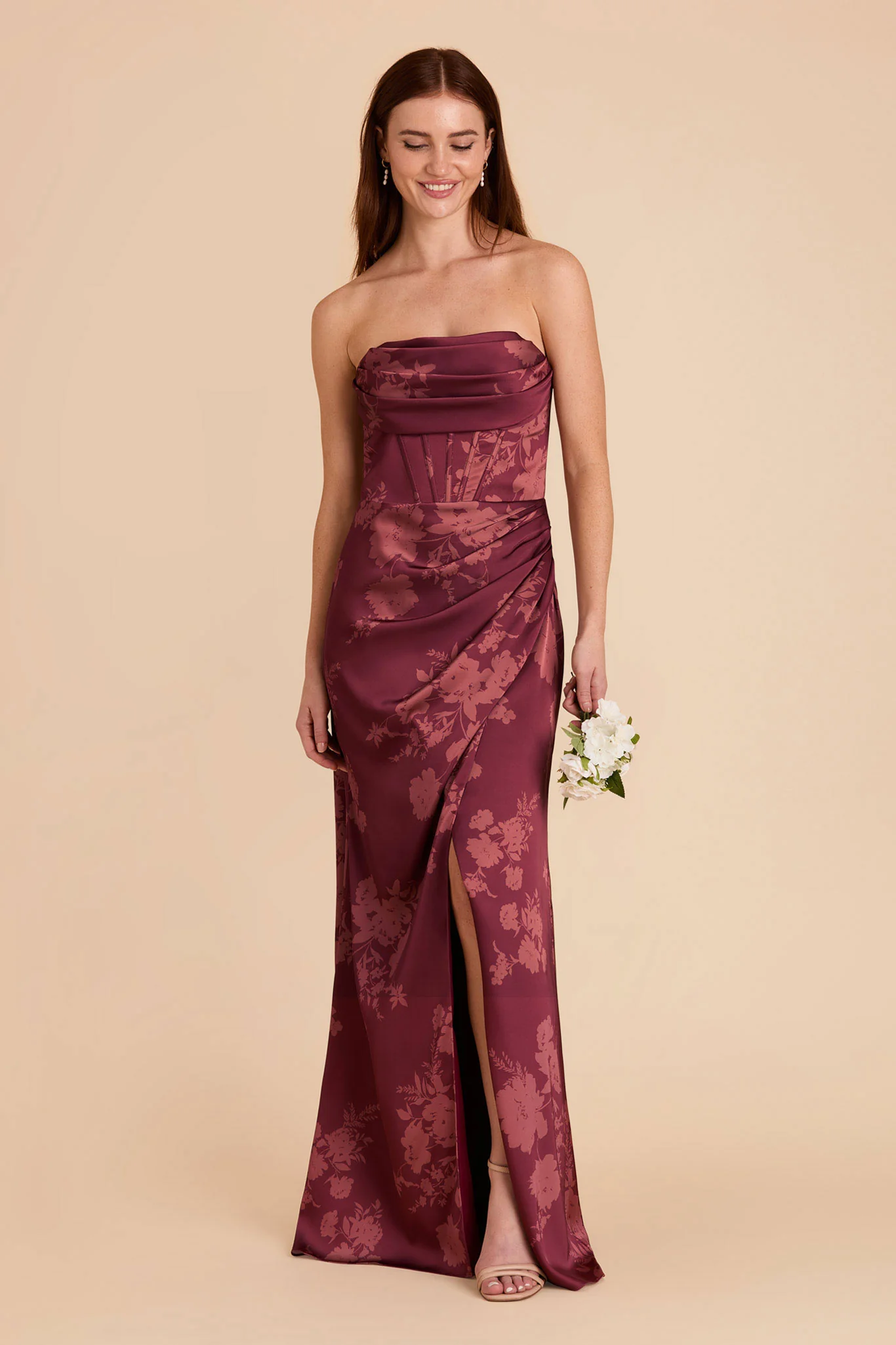 Carrie Matte Satin Dress - Sangria Whimsical Blooms - Image 2