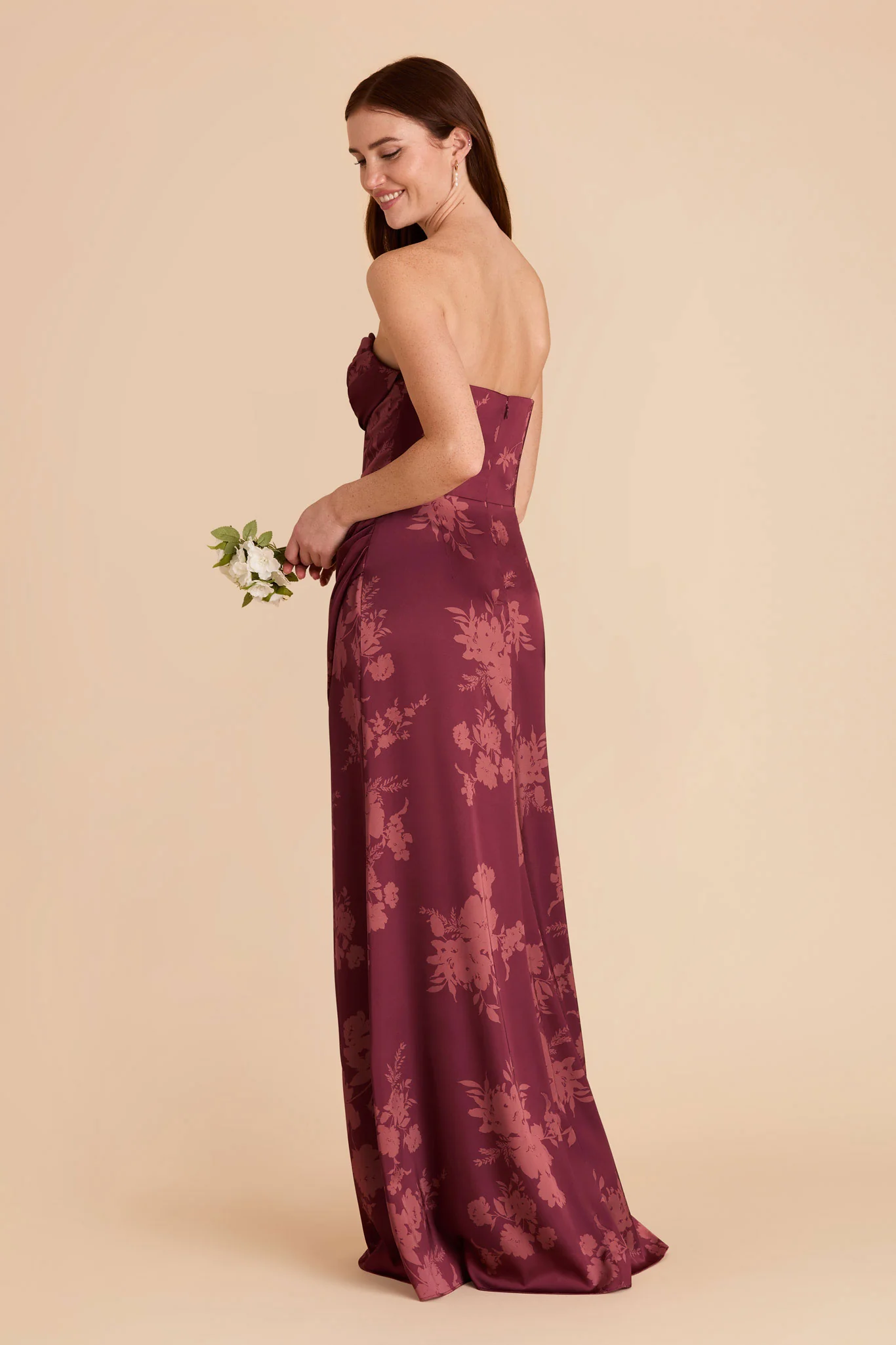 Carrie Matte Satin Dress - Sangria Whimsical Blooms - Image 3