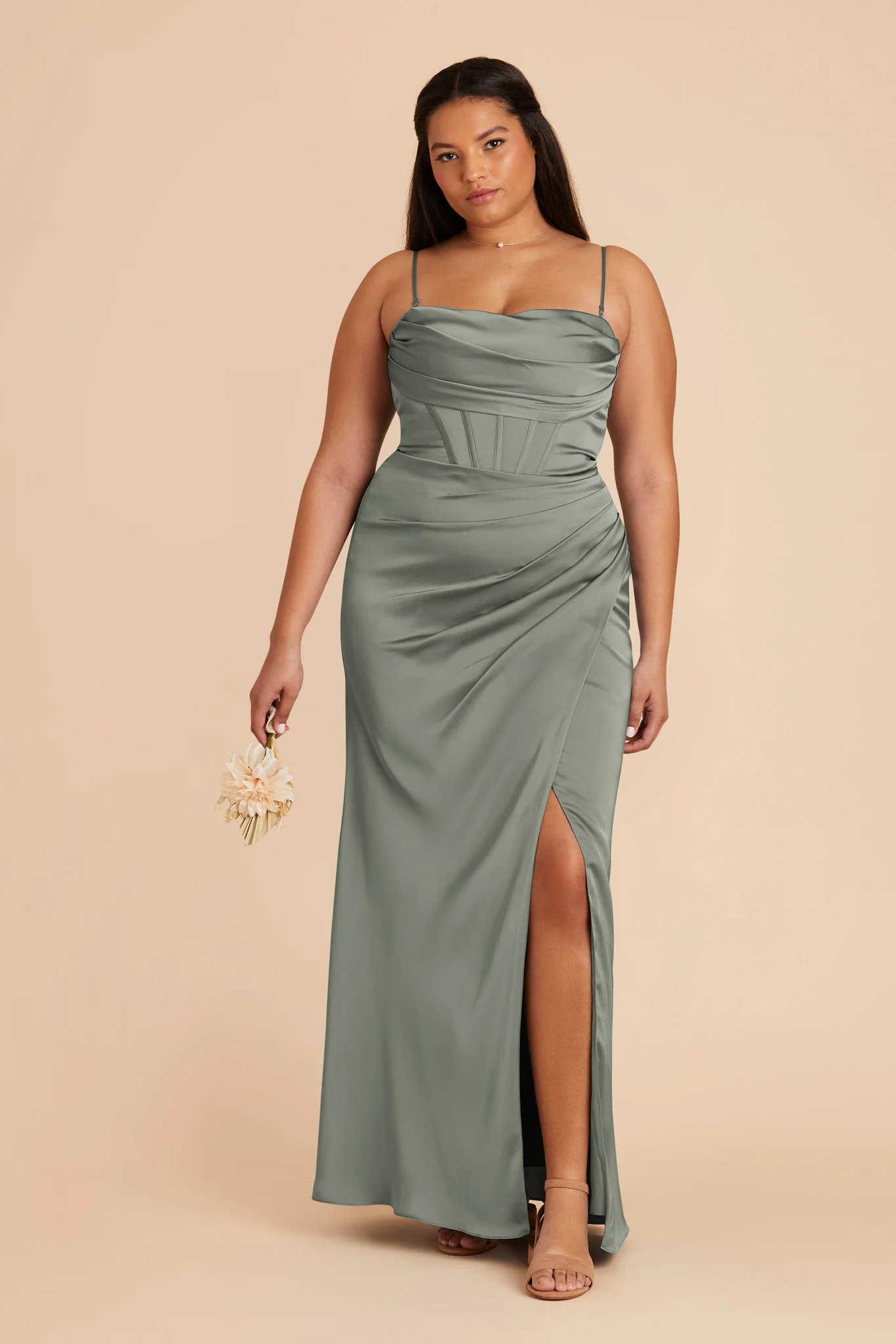 Carrie Matte Satin Dress - Sea Glass - Image 9
