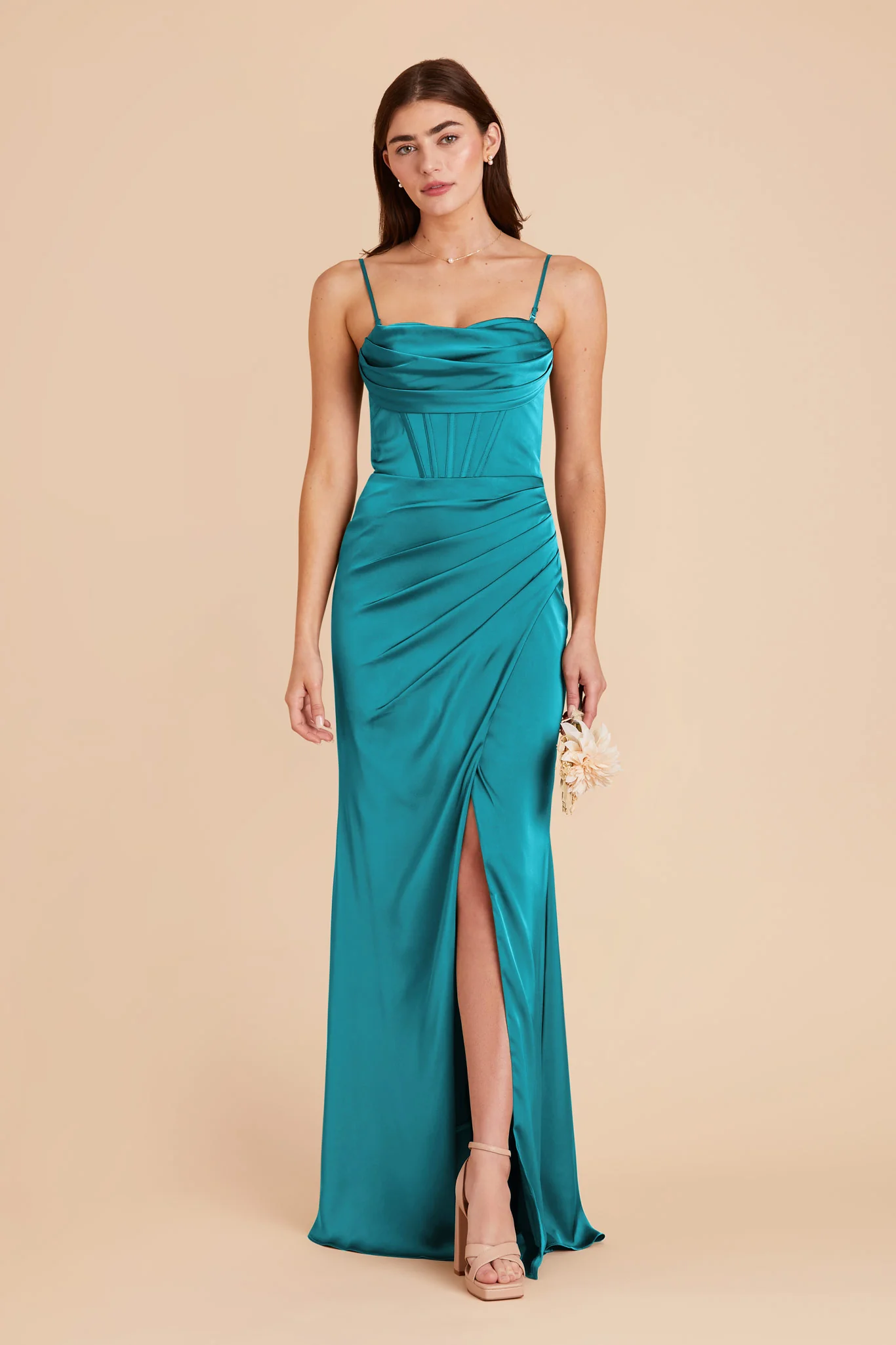 Carrie Matte Satin Dress - Teal - Image 3