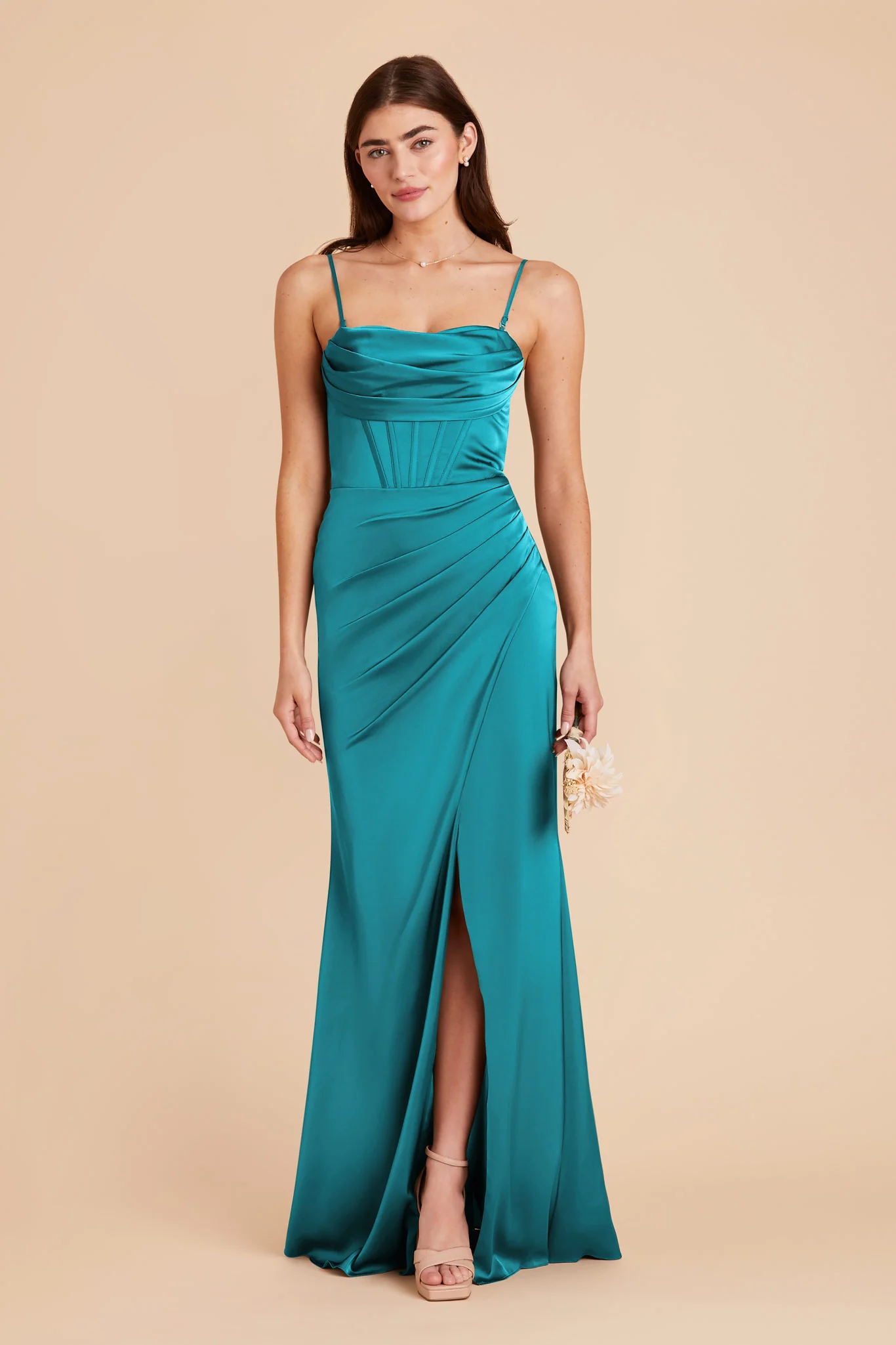 Carrie Matte Satin Dress - Teal - Image 4