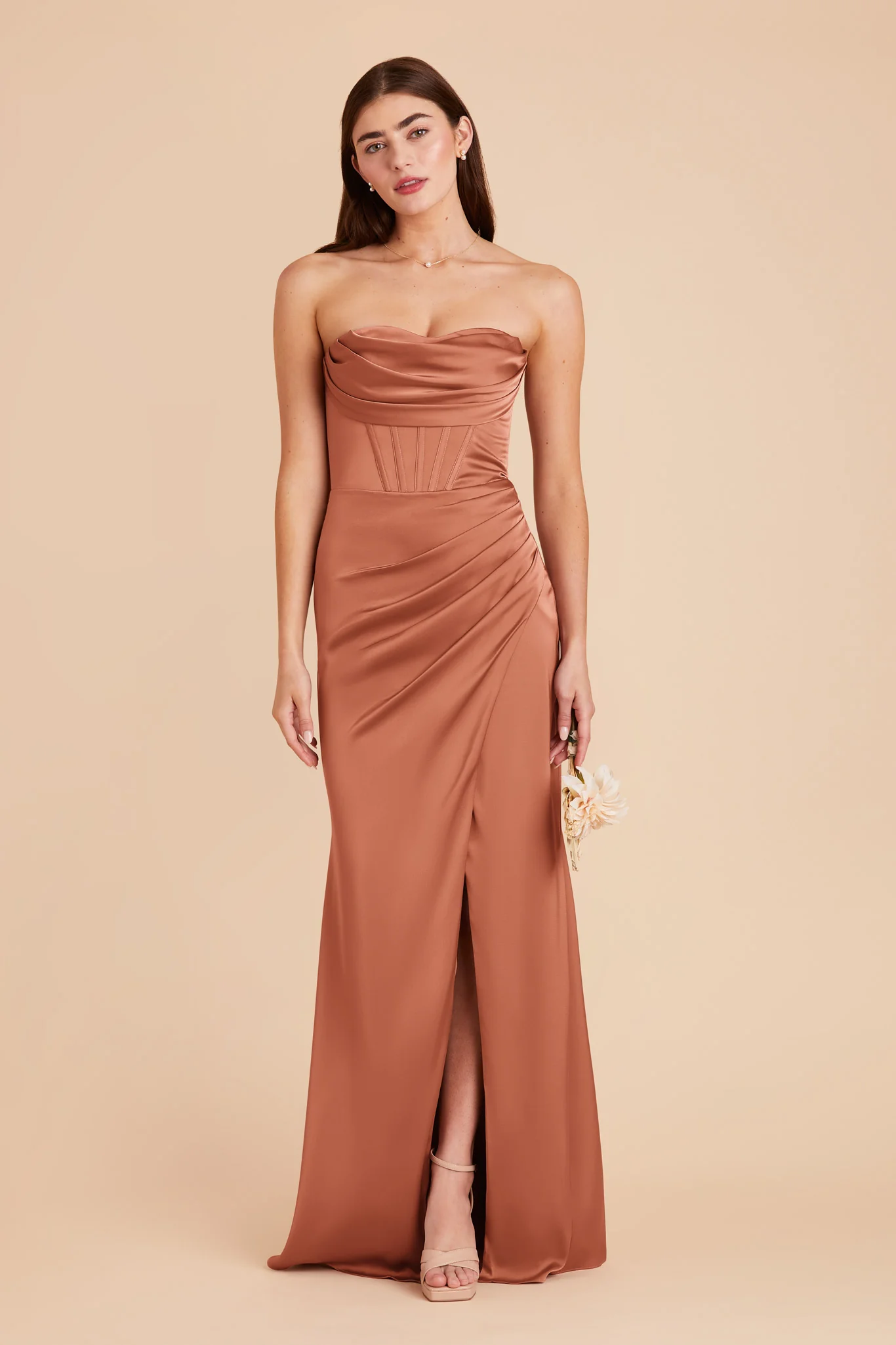 Carrie Matte Satin Dress - Terracotta