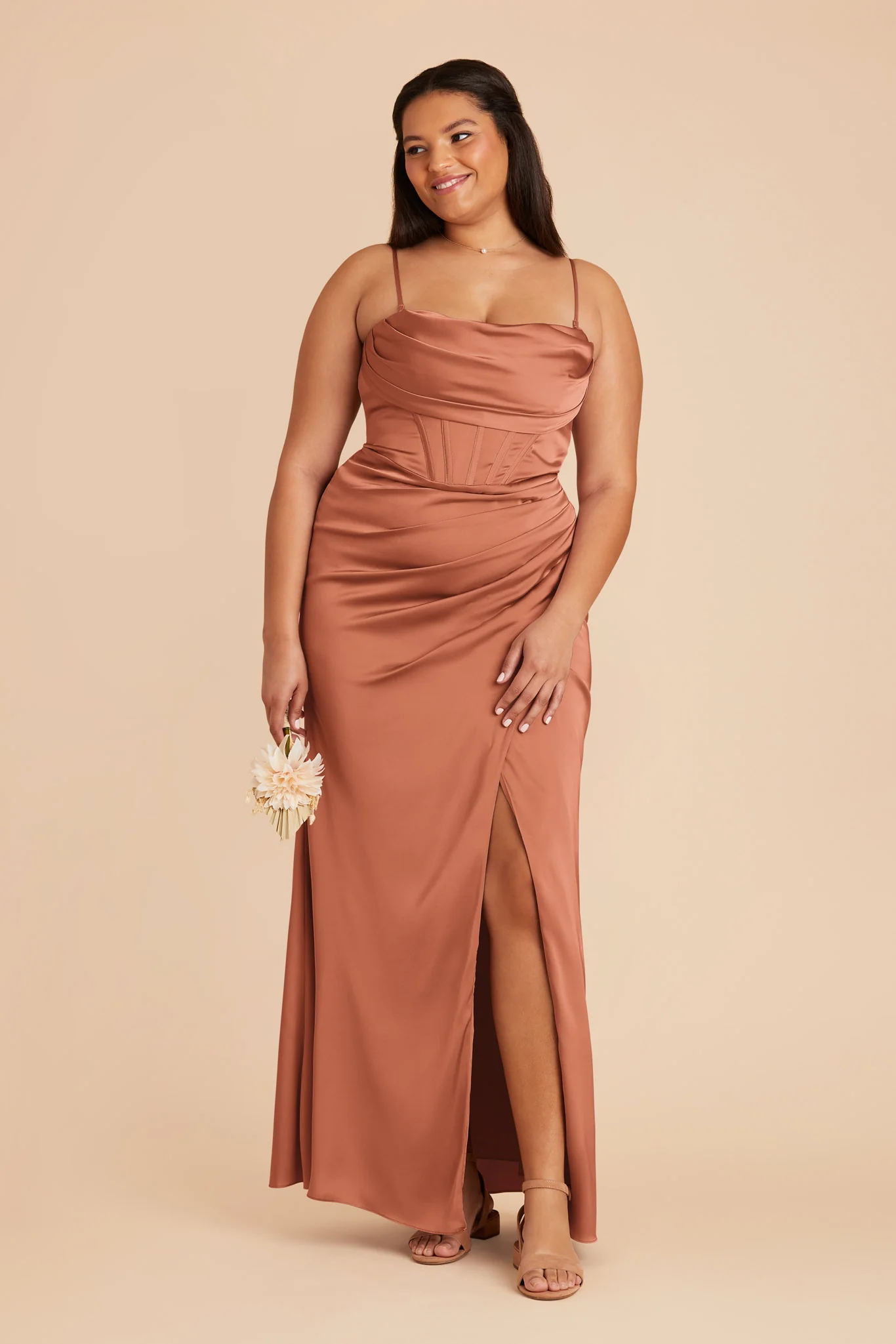 Carrie Matte Satin Dress - Terracotta - Image 2