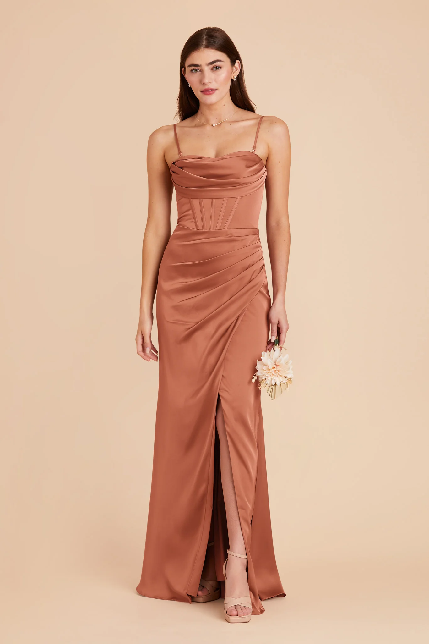 Carrie Matte Satin Dress - Terracotta - Image 6