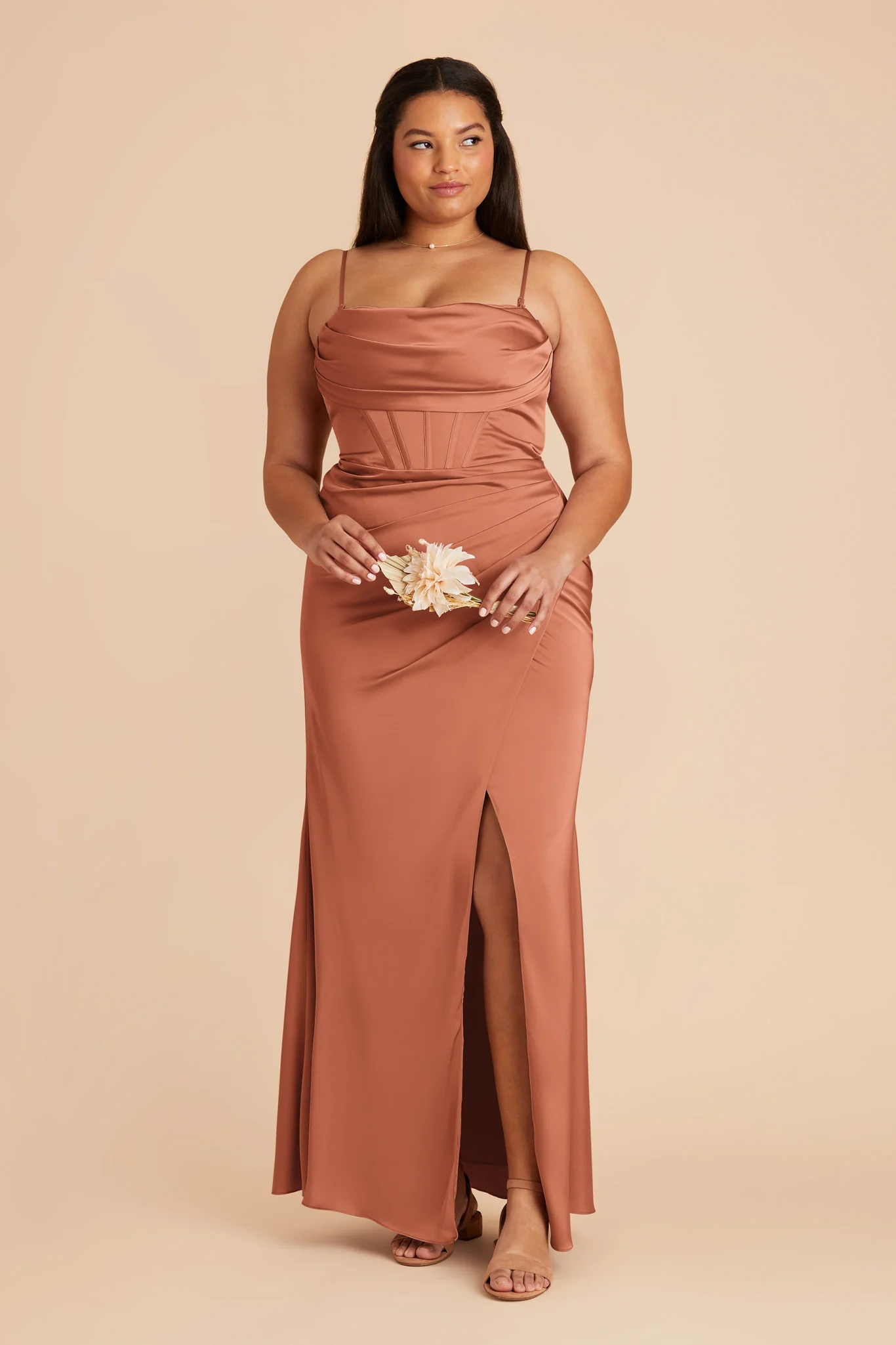 Carrie Matte Satin Dress - Terracotta - Image 7