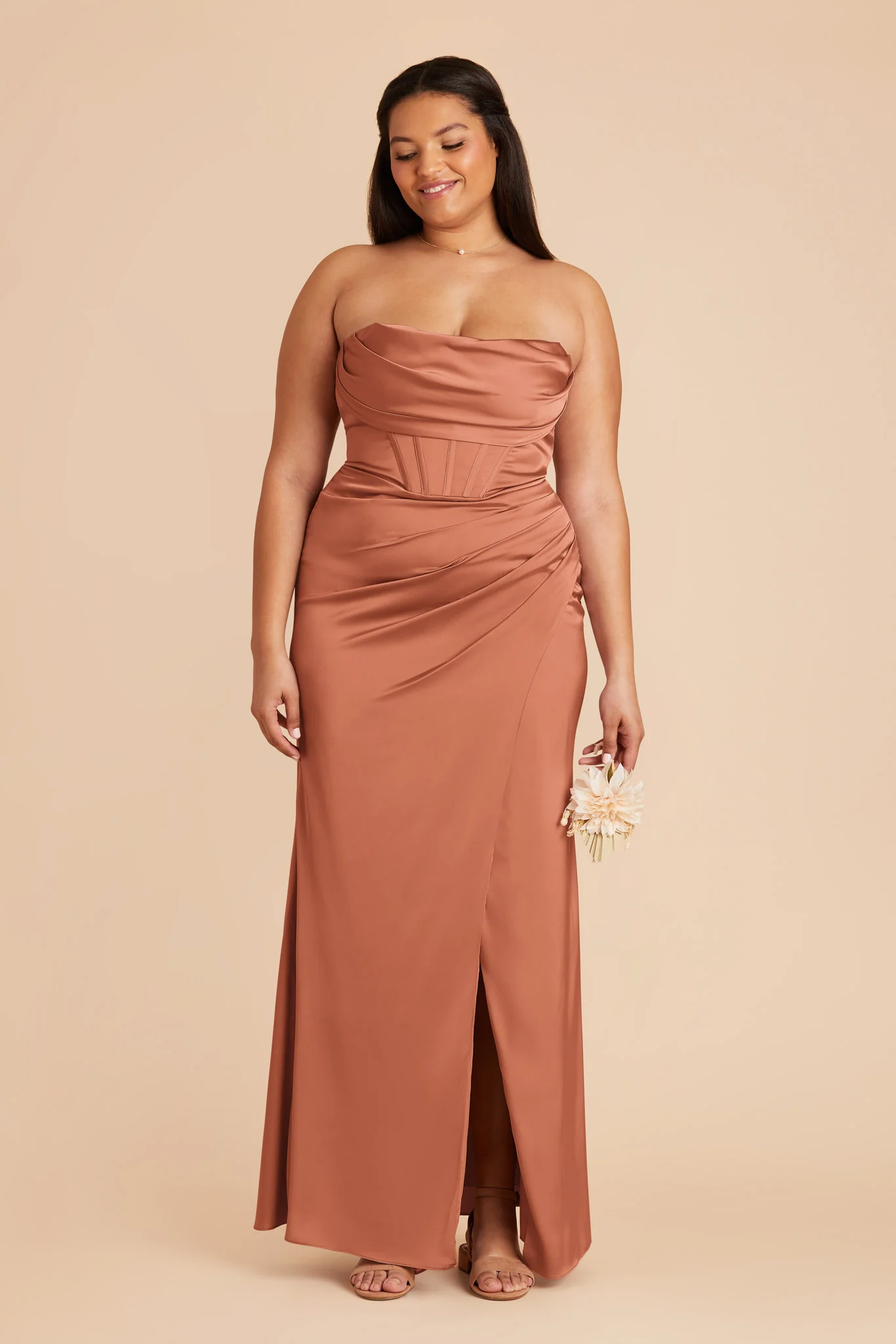 Carrie Matte Satin Dress - Terracotta - Image 9