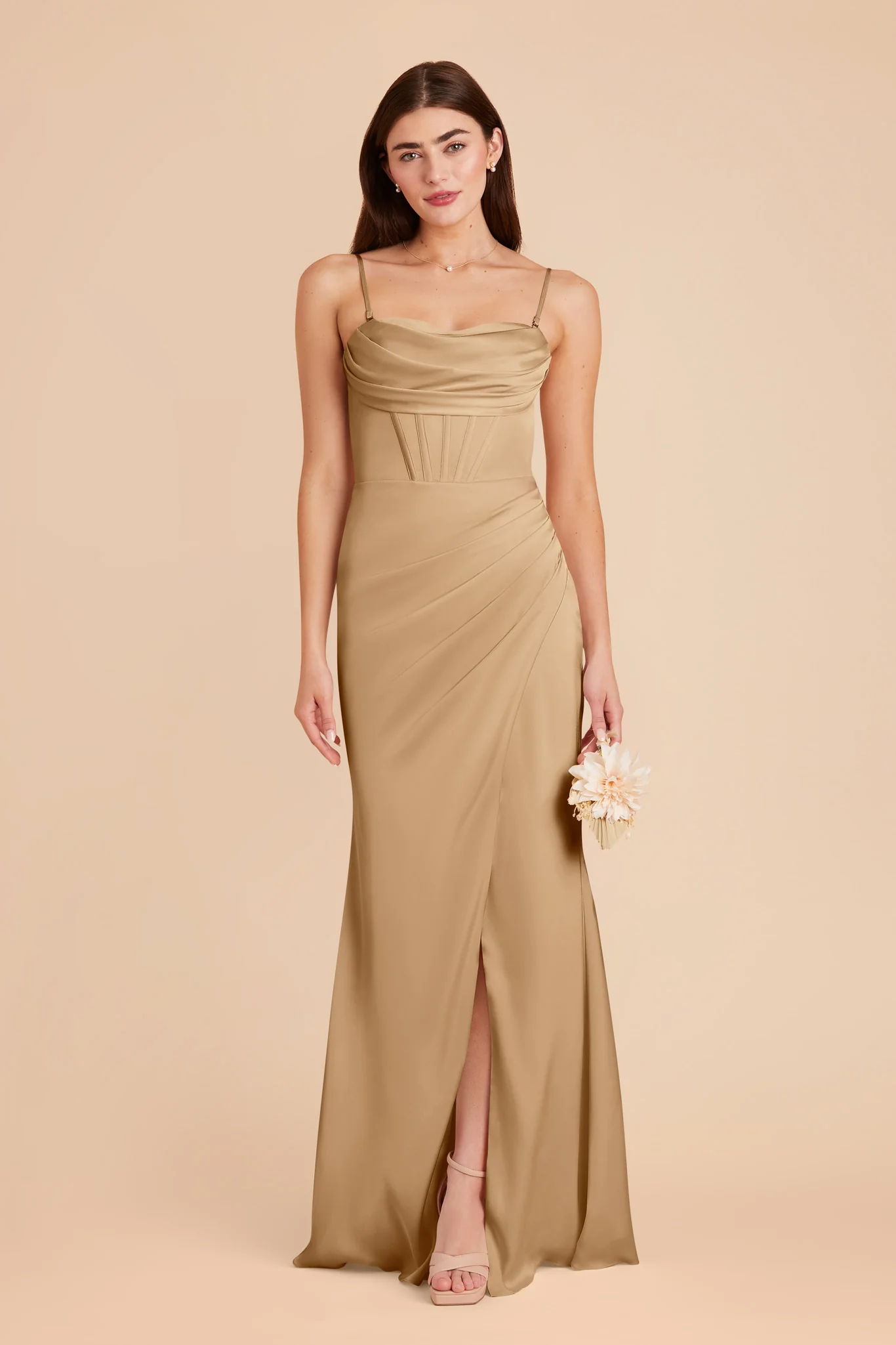 Carrie Matte Satin Dress - Yellow Gold - Image 3