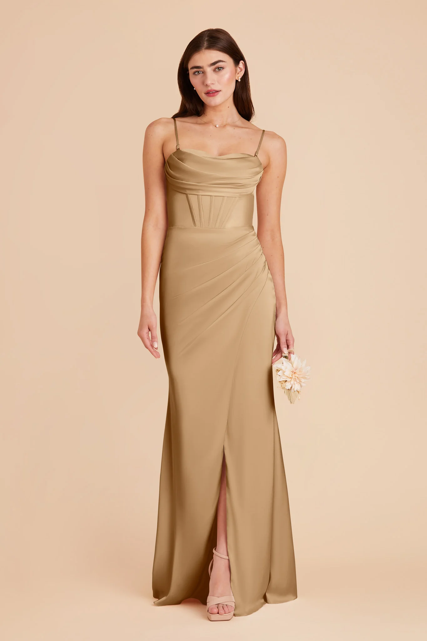 Carrie Matte Satin Dress - Yellow Gold - Image 4