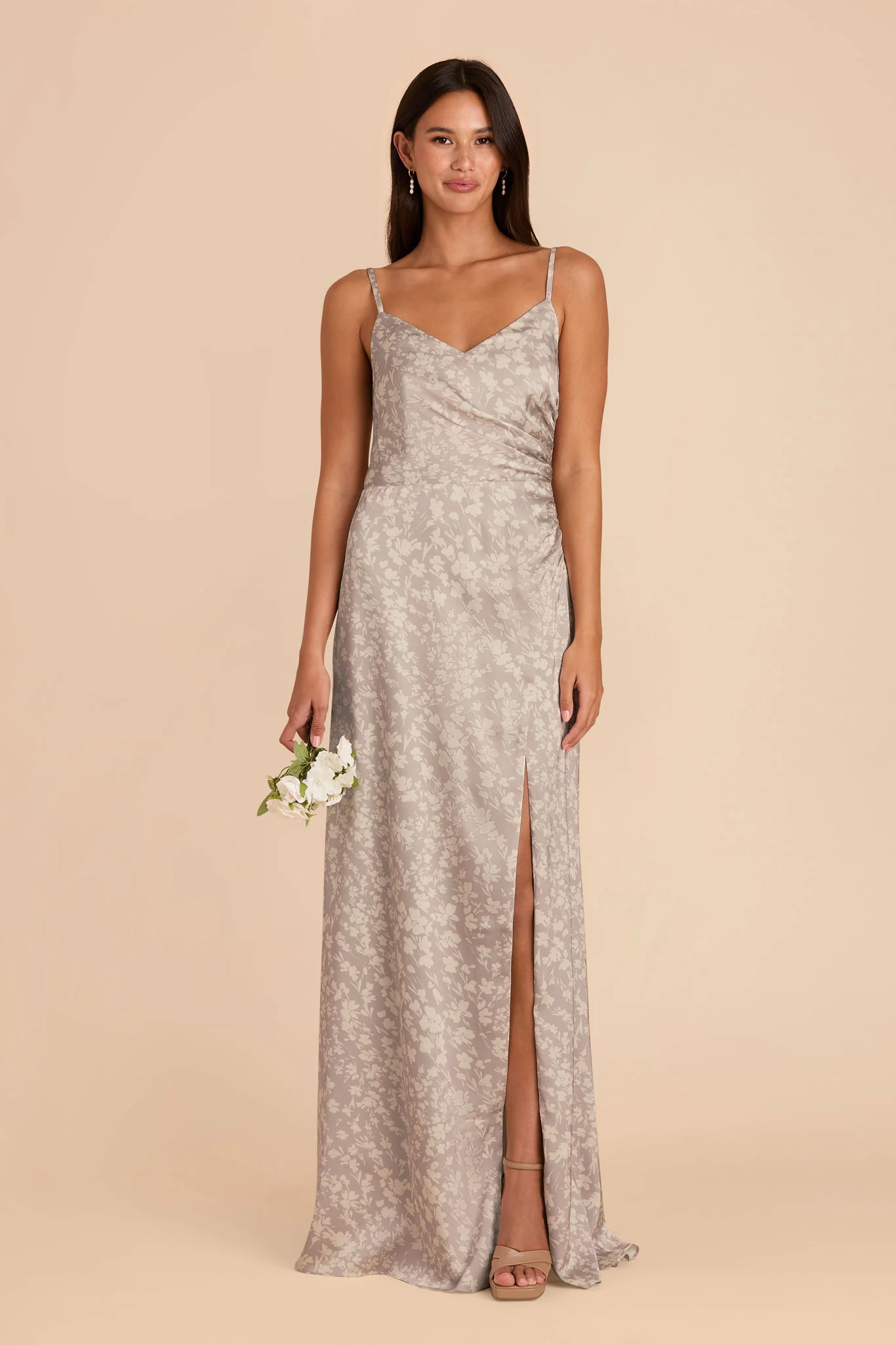 Catherine Matte Satin Dress - Almond Dreamy Floral