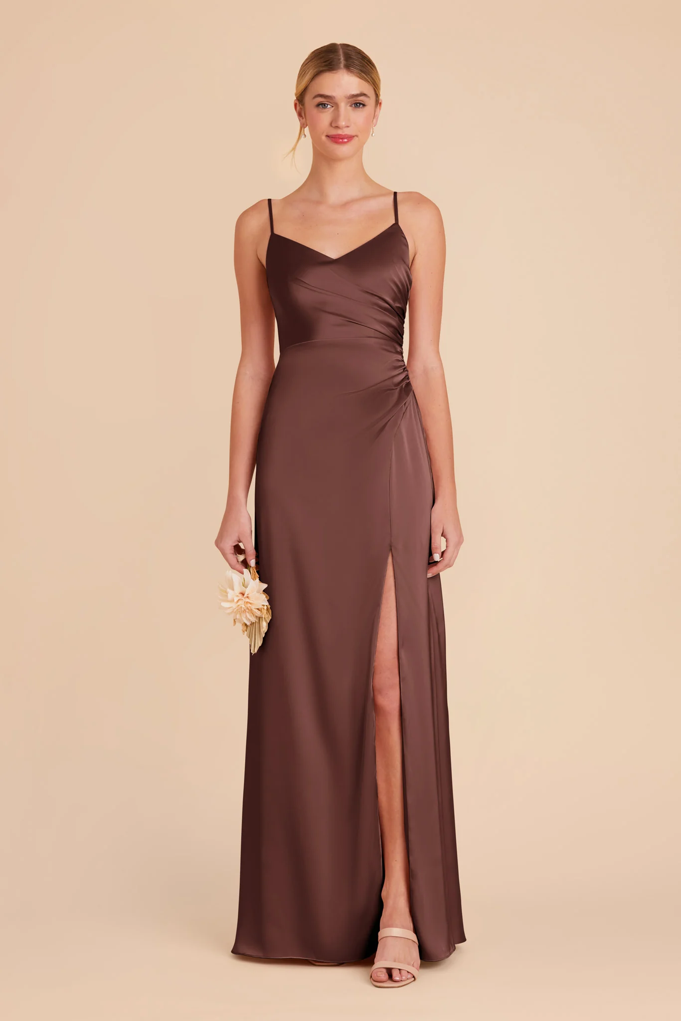 Catherine Matte Satin Dress - Chocolate Brown