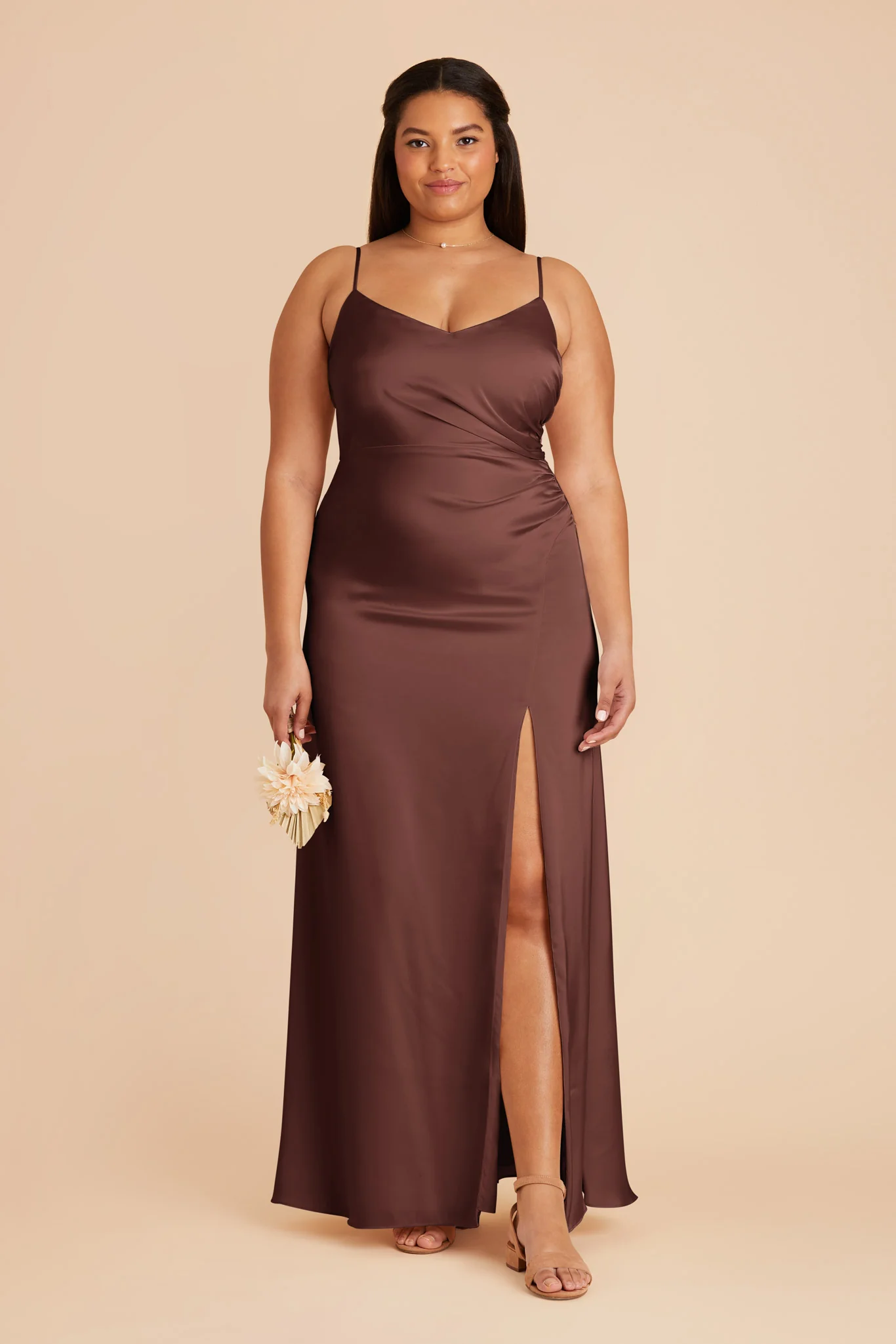 Catherine Matte Satin Dress - Chocolate Brown - Image 2