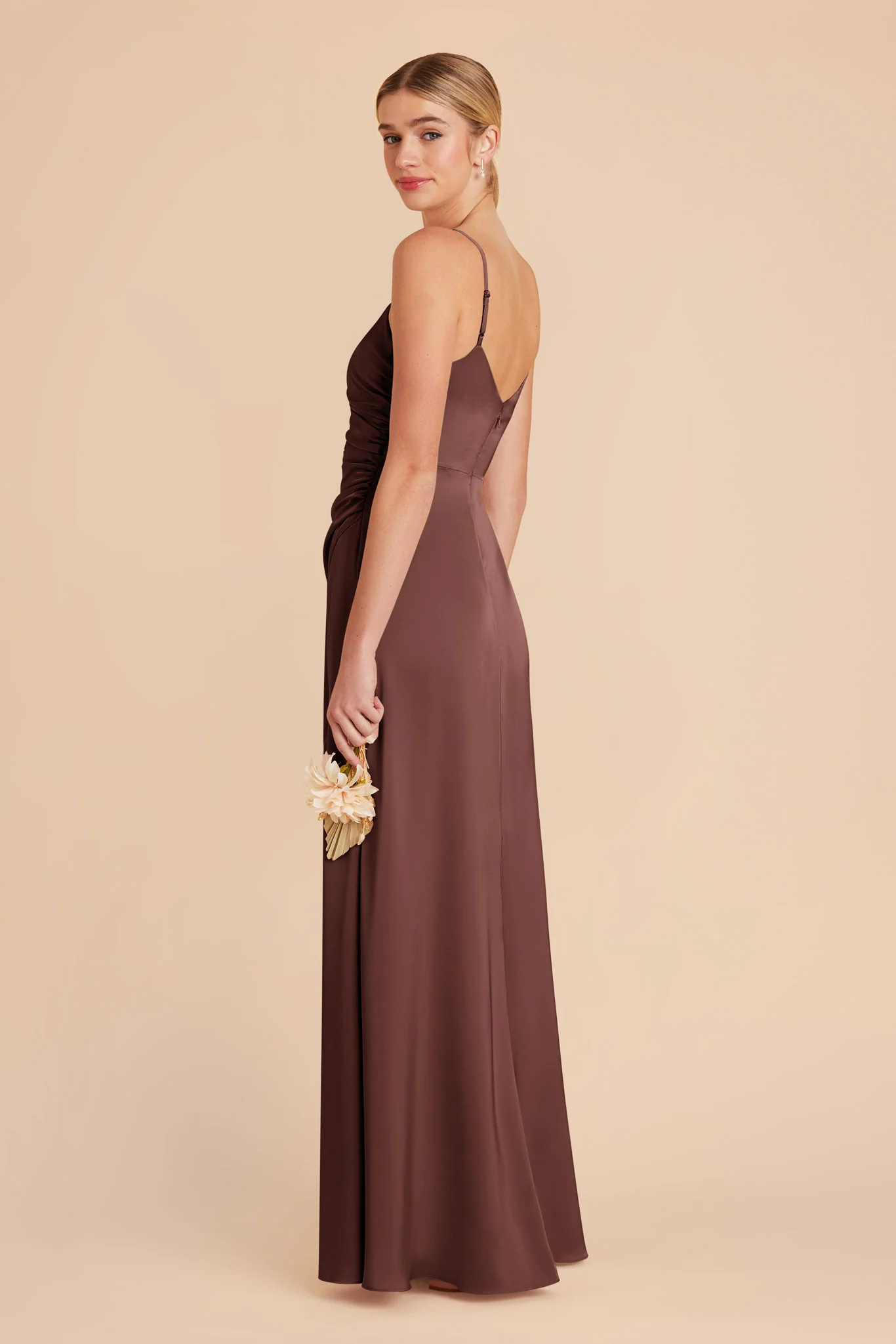 Catherine Matte Satin Dress - Chocolate Brown - Image 4