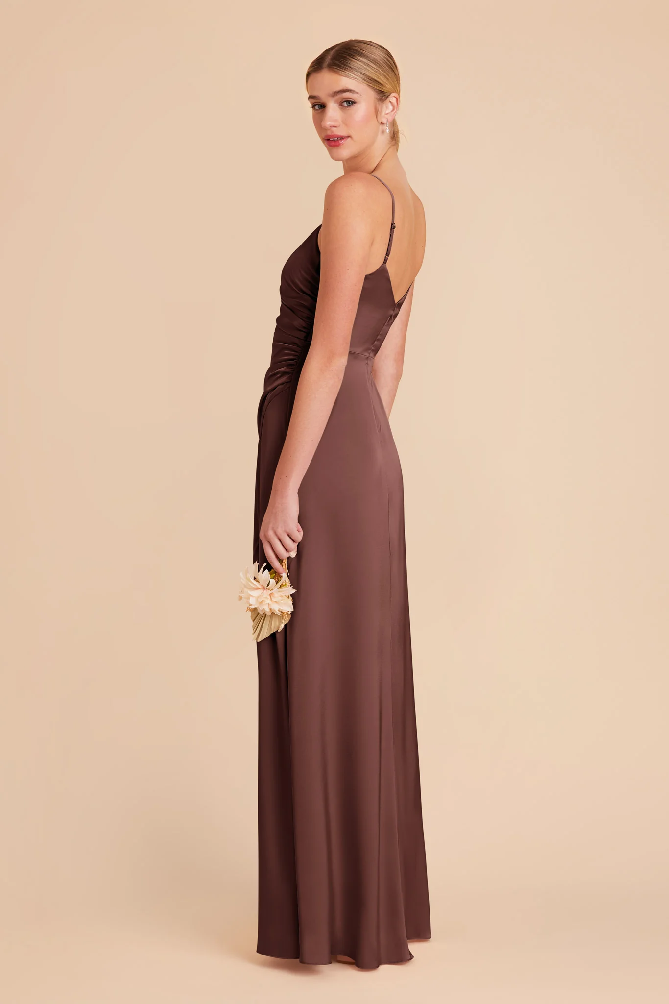 Catherine Matte Satin Dress - Chocolate Brown - Image 6