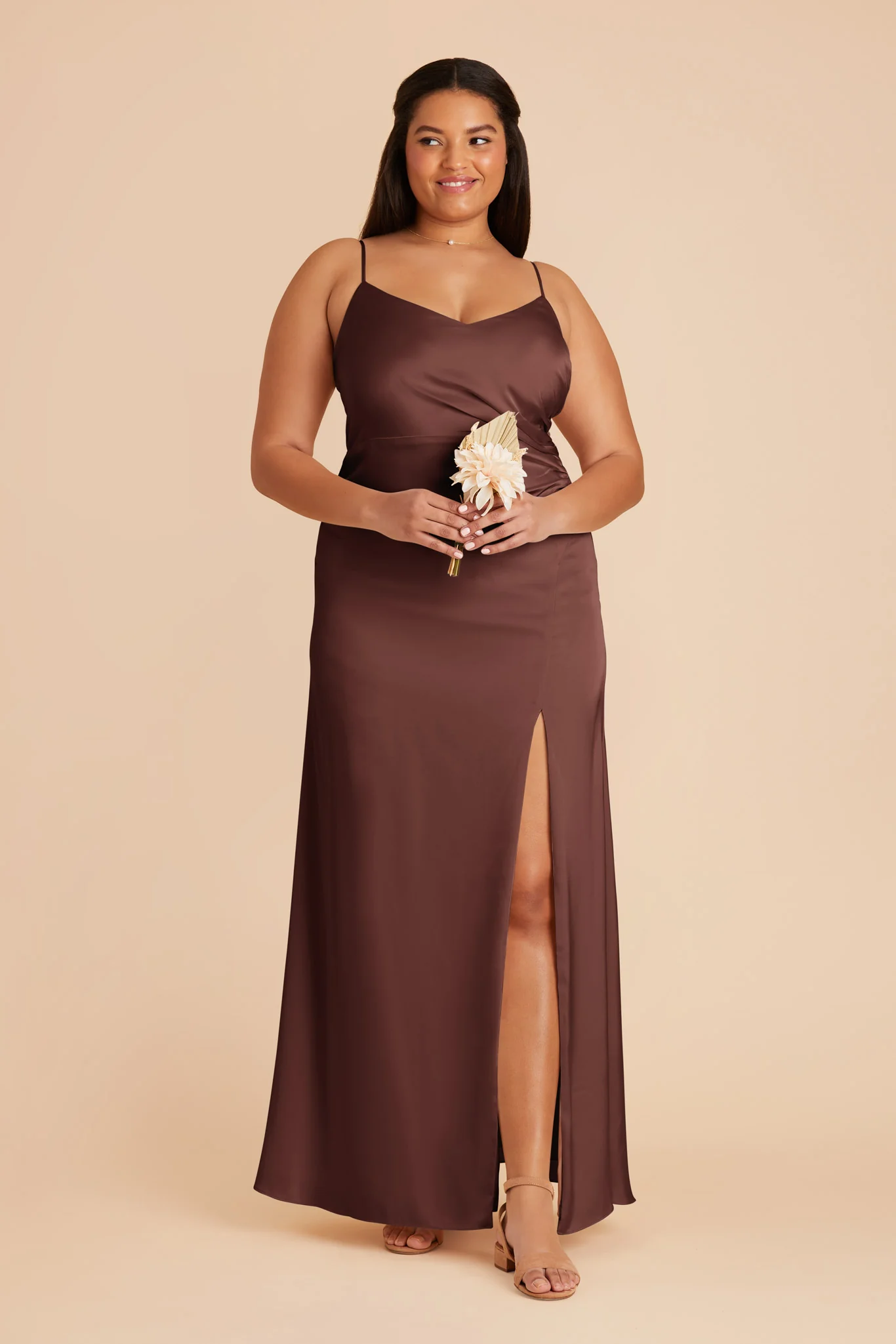 Catherine Matte Satin Dress - Chocolate Brown - Image 8