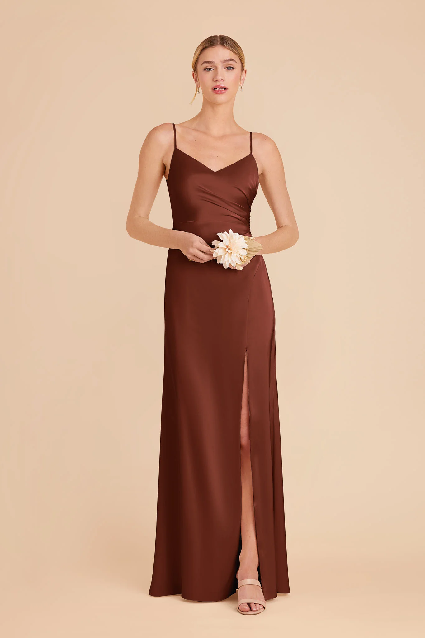 Catherine Matte Satin Dress - Cognac