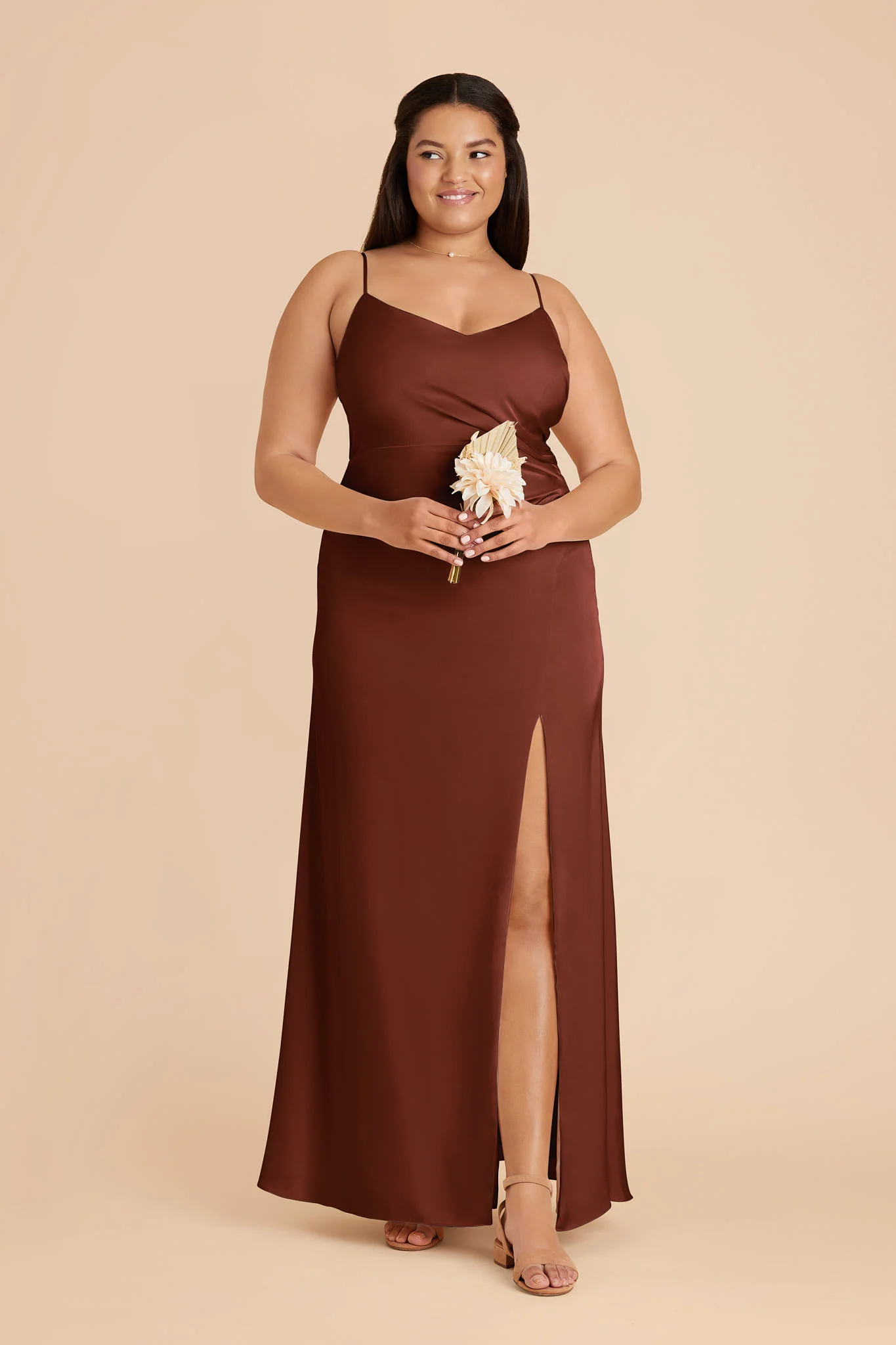 Catherine Matte Satin Dress - Cognac - Image 2