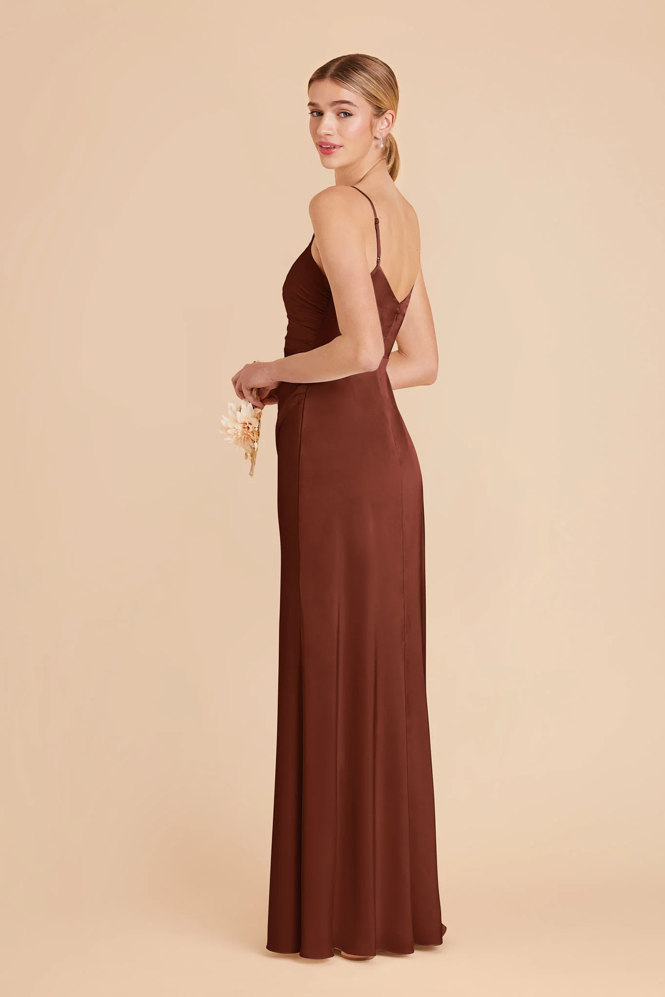 Catherine Matte Satin Dress - Cognac - Image 3