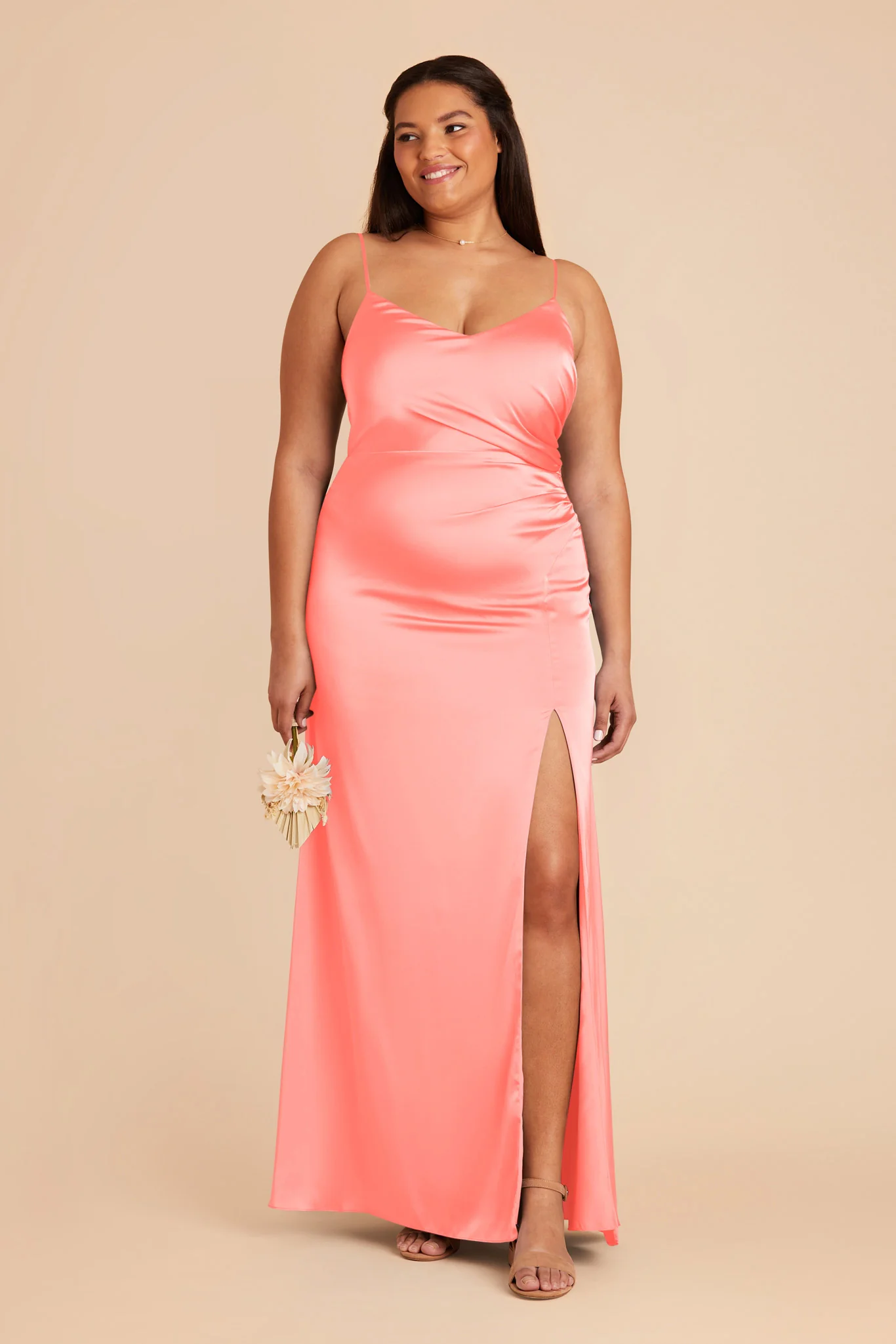 Catherine Matte Satin Dress - Coral Pink - Image 2