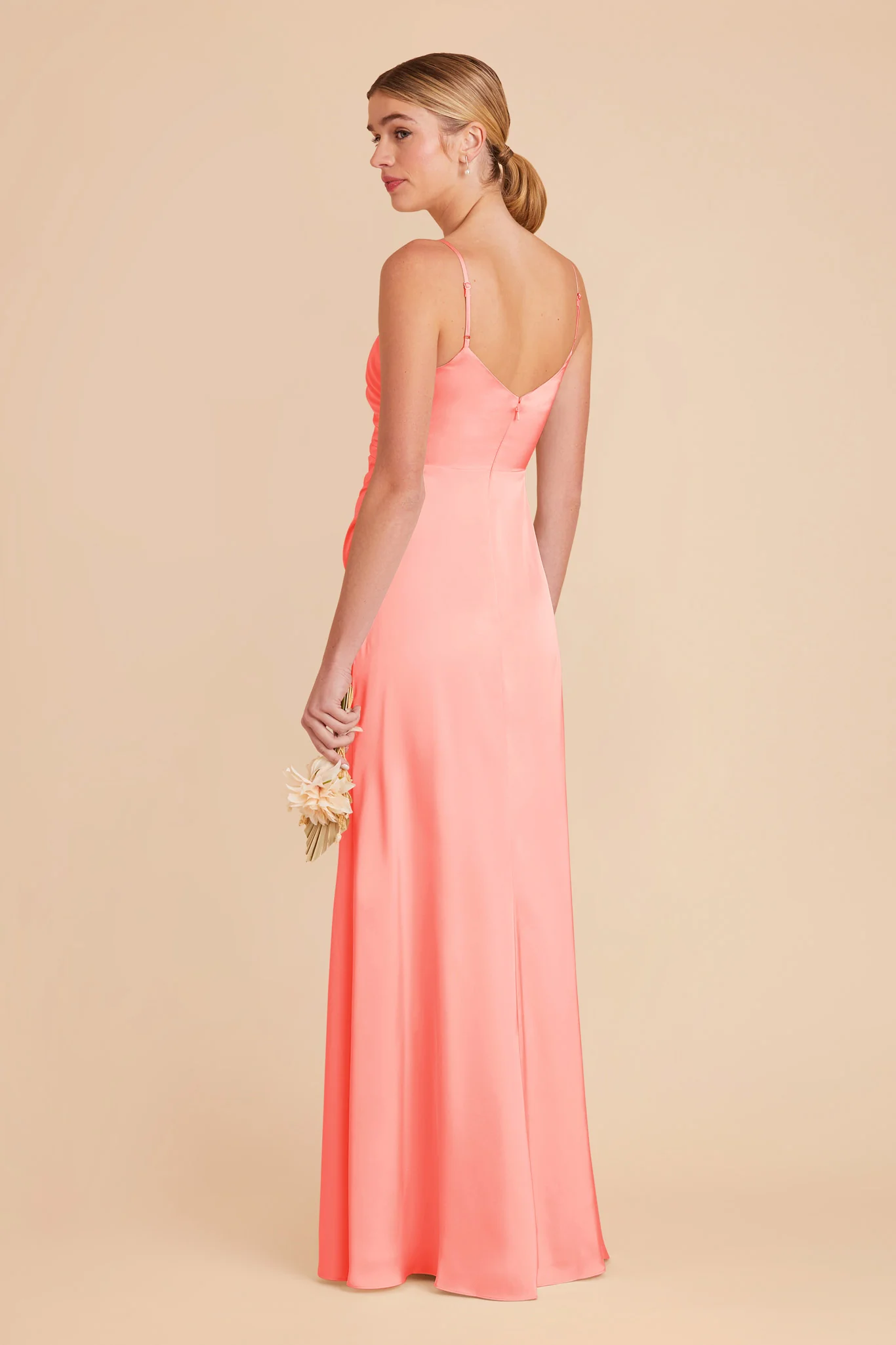 Catherine Matte Satin Dress - Coral Pink - Image 5
