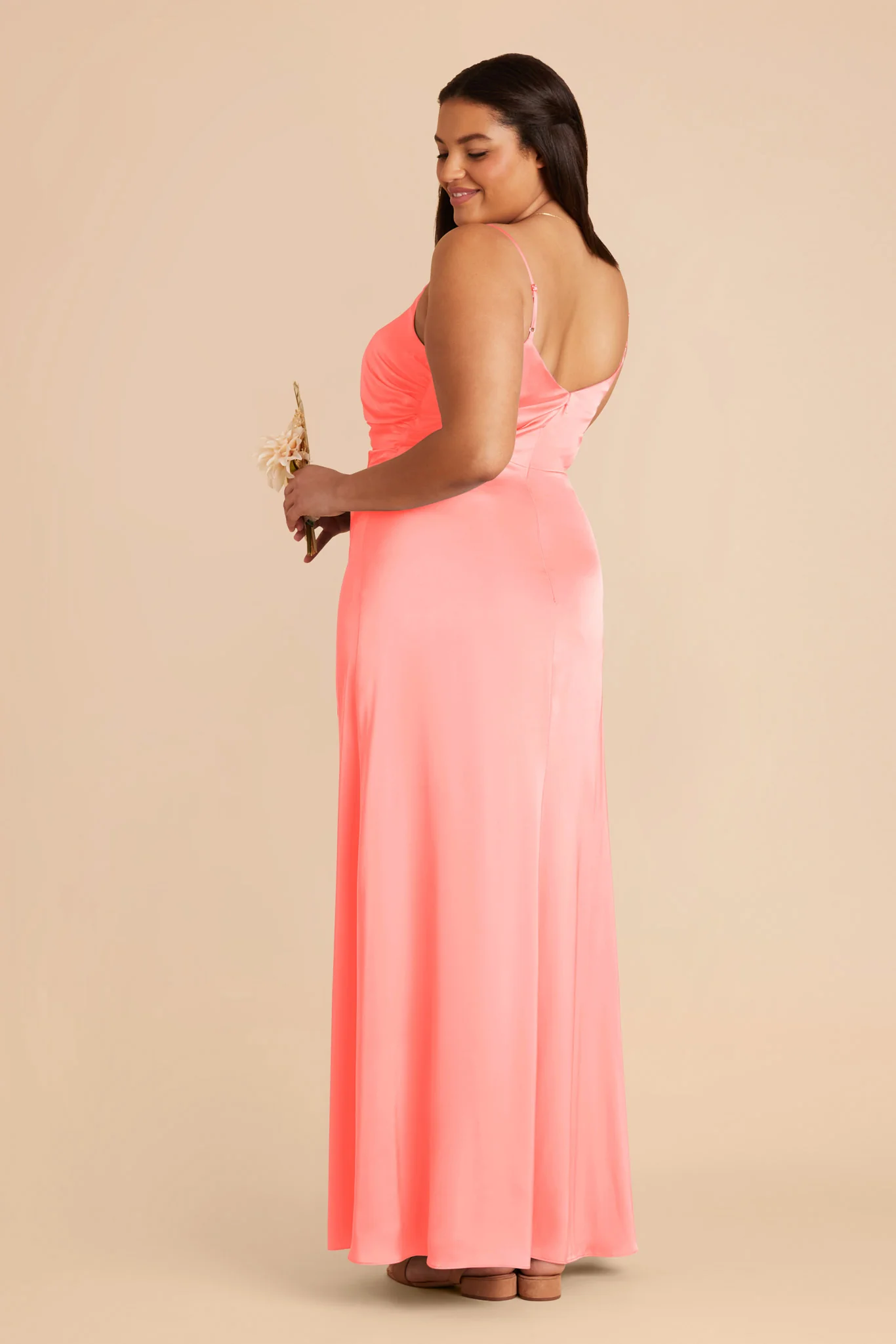 Catherine Matte Satin Dress - Coral Pink - Image 8
