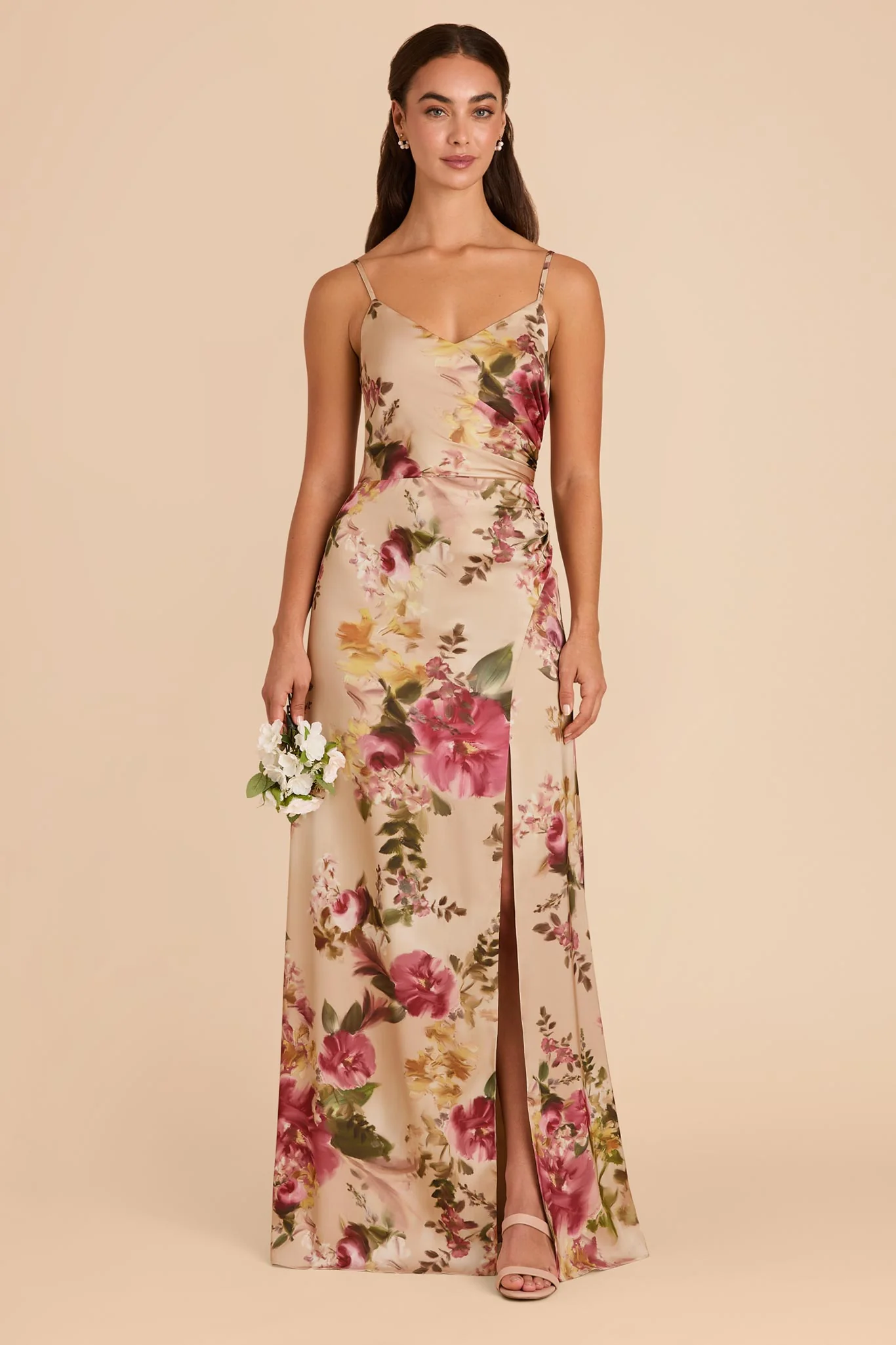 Catherine Matte Satin Dress - Hazelnut Moody Blooms