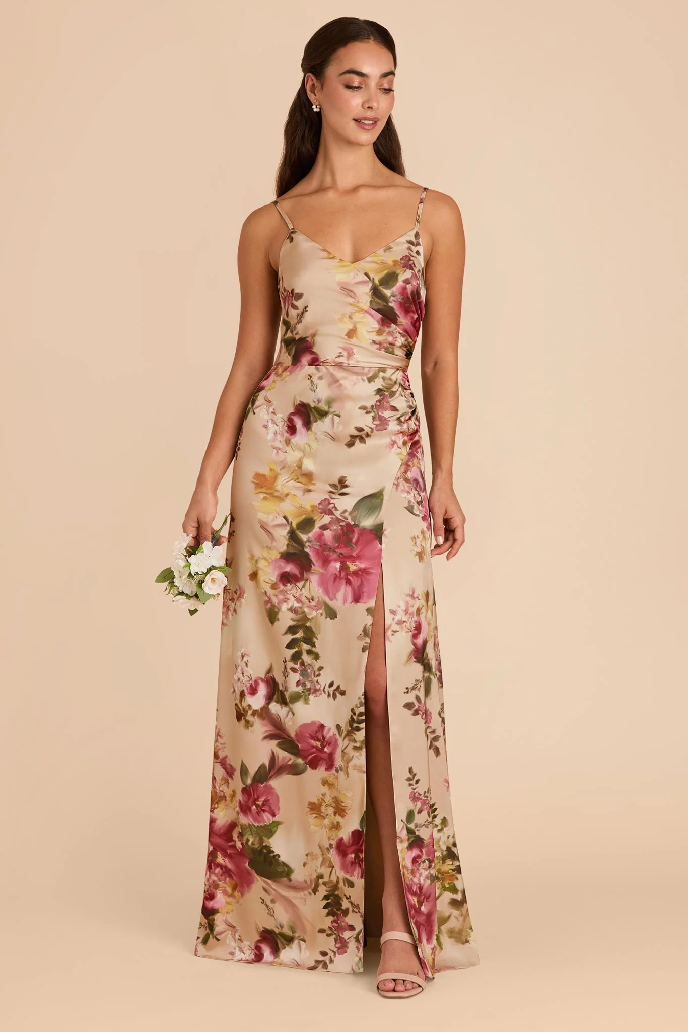 Catherine Matte Satin Dress - Hazelnut Moody Blooms - Image 2