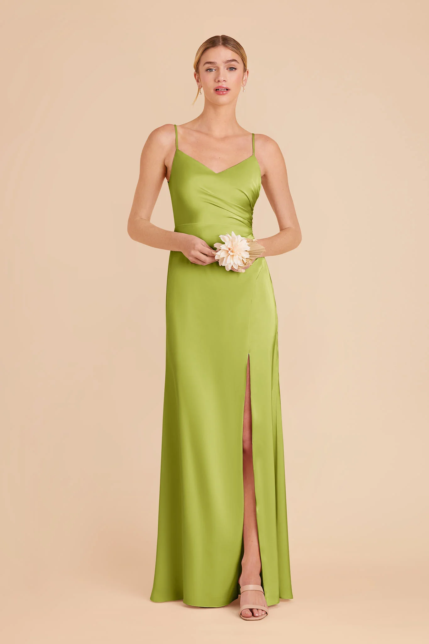 Catherine Matte Satin Dress - Matcha