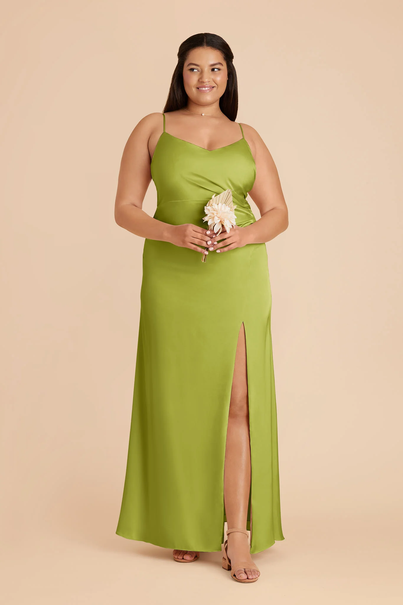 Catherine Matte Satin Dress - Matcha - Image 2