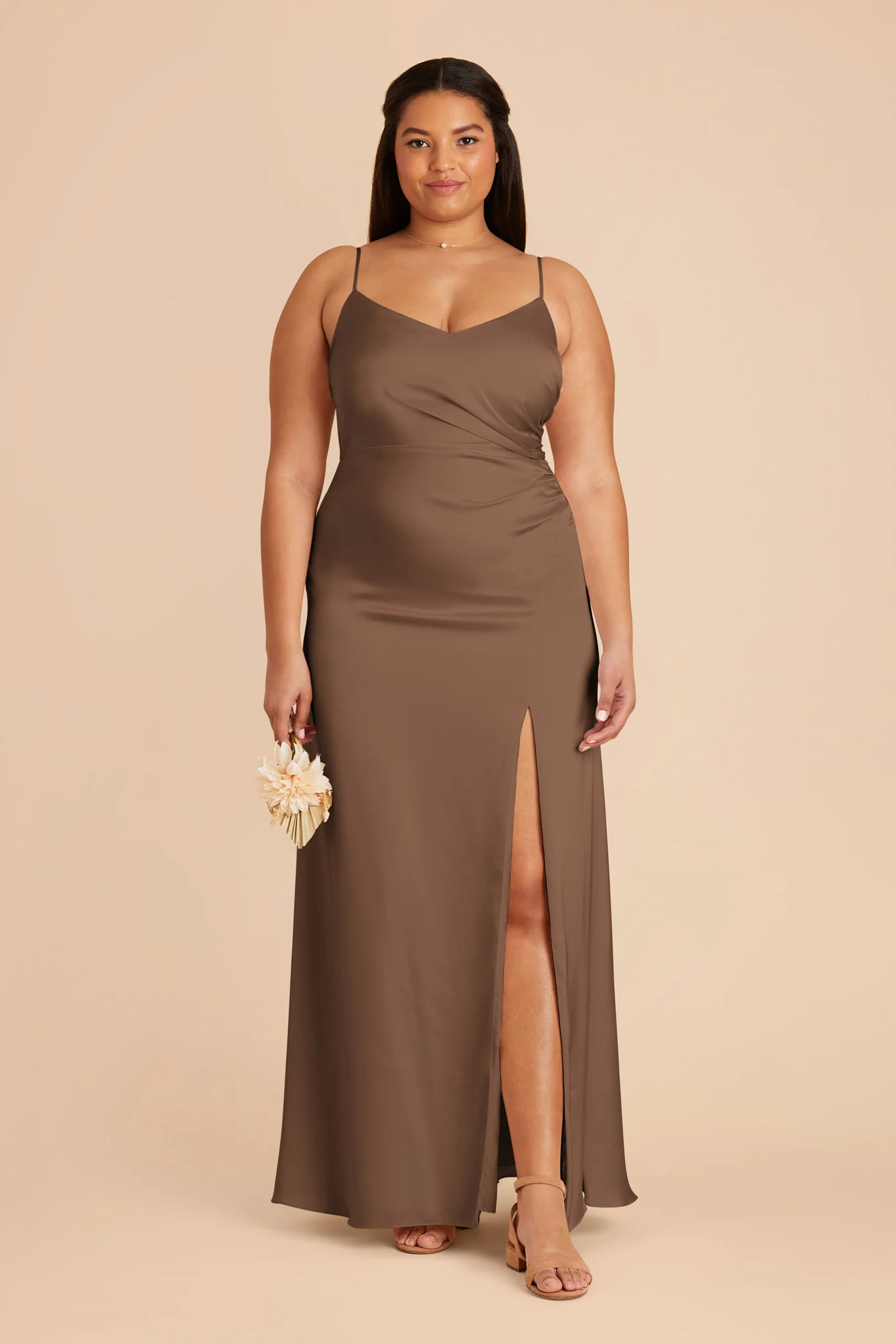 Catherine Matte Satin Dress - Mocha - Image 2