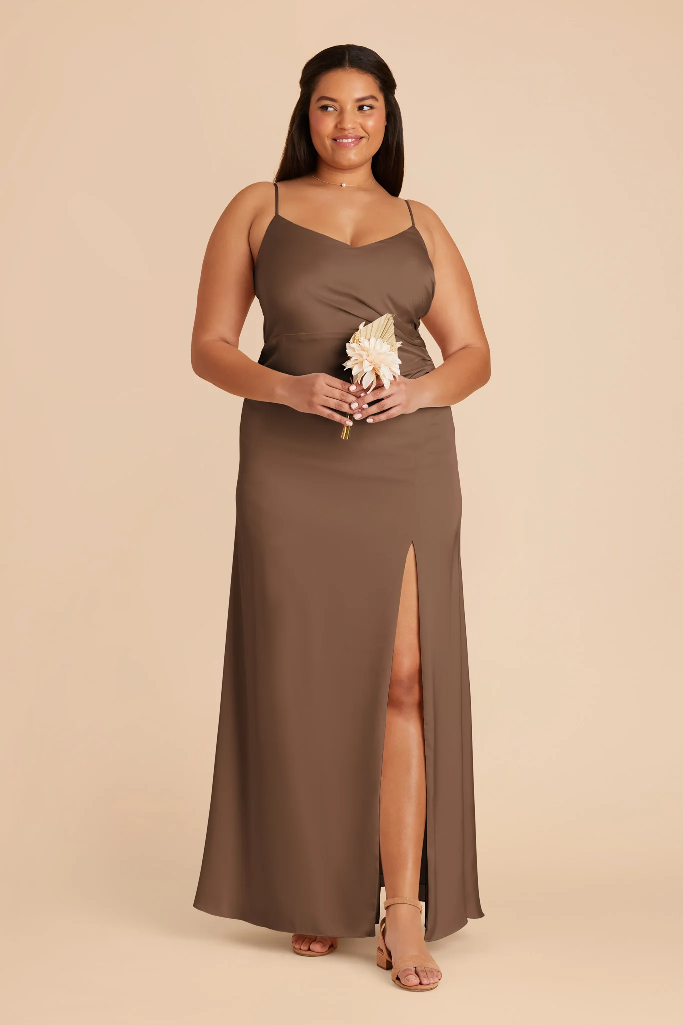 Catherine Matte Satin Dress - Mocha - Image 7