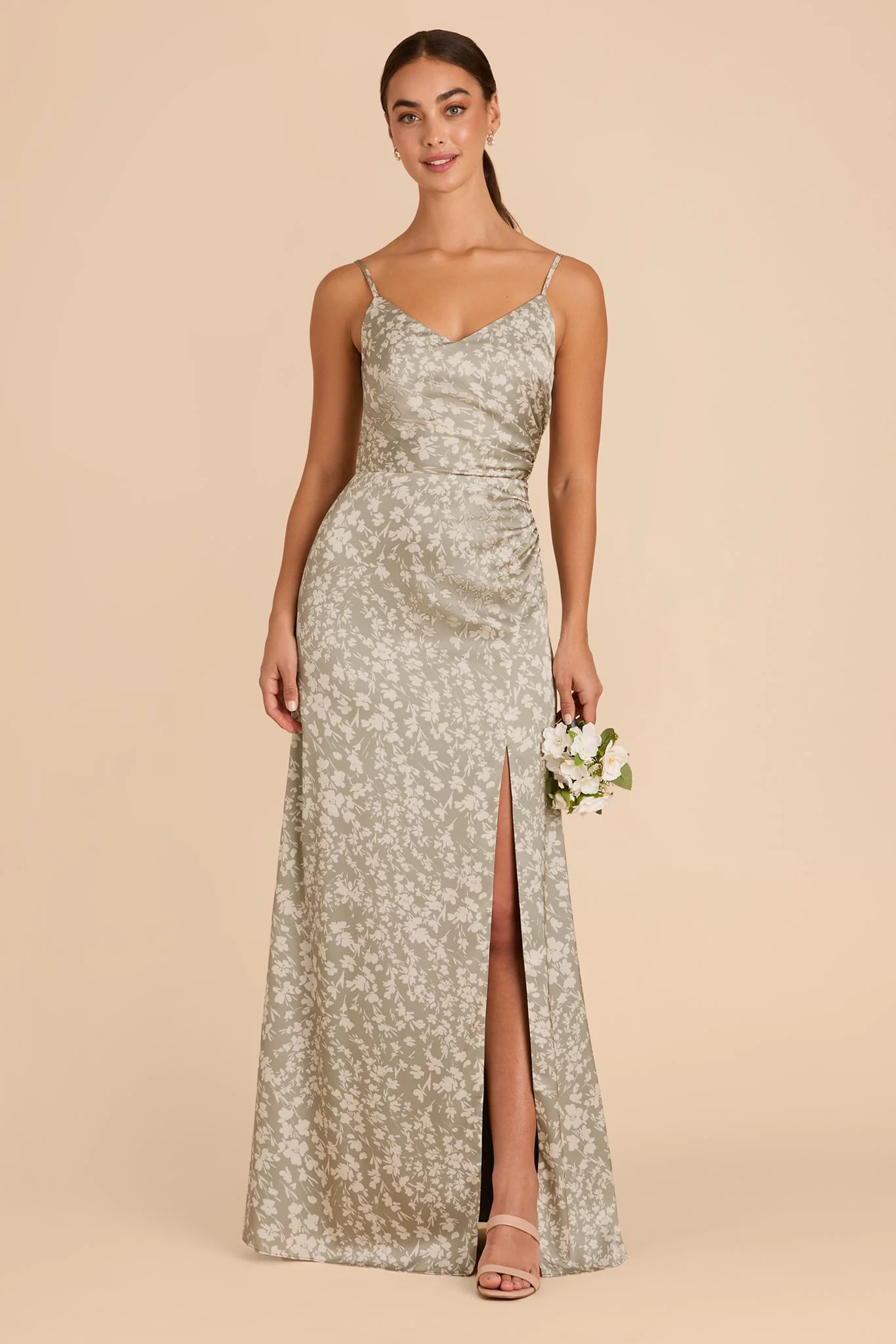 Catherine Matte Satin Dress - Moss Green Dreamy Floral