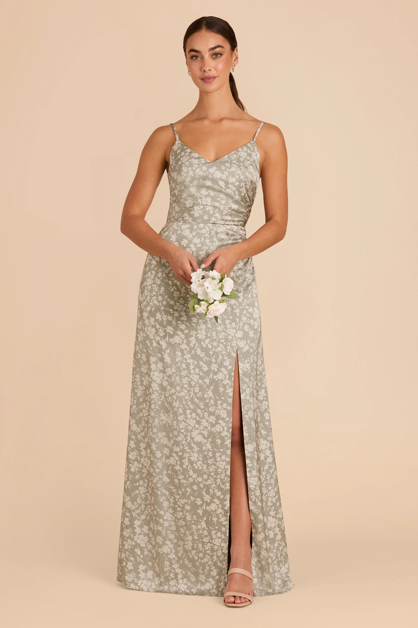 Catherine Matte Satin Dress - Moss Green Dreamy Floral - Image 2