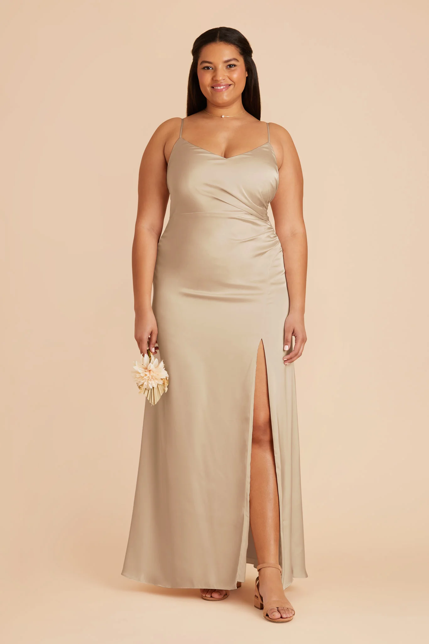 Catherine Matte Satin Dress - Neutral Champagne - Image 2