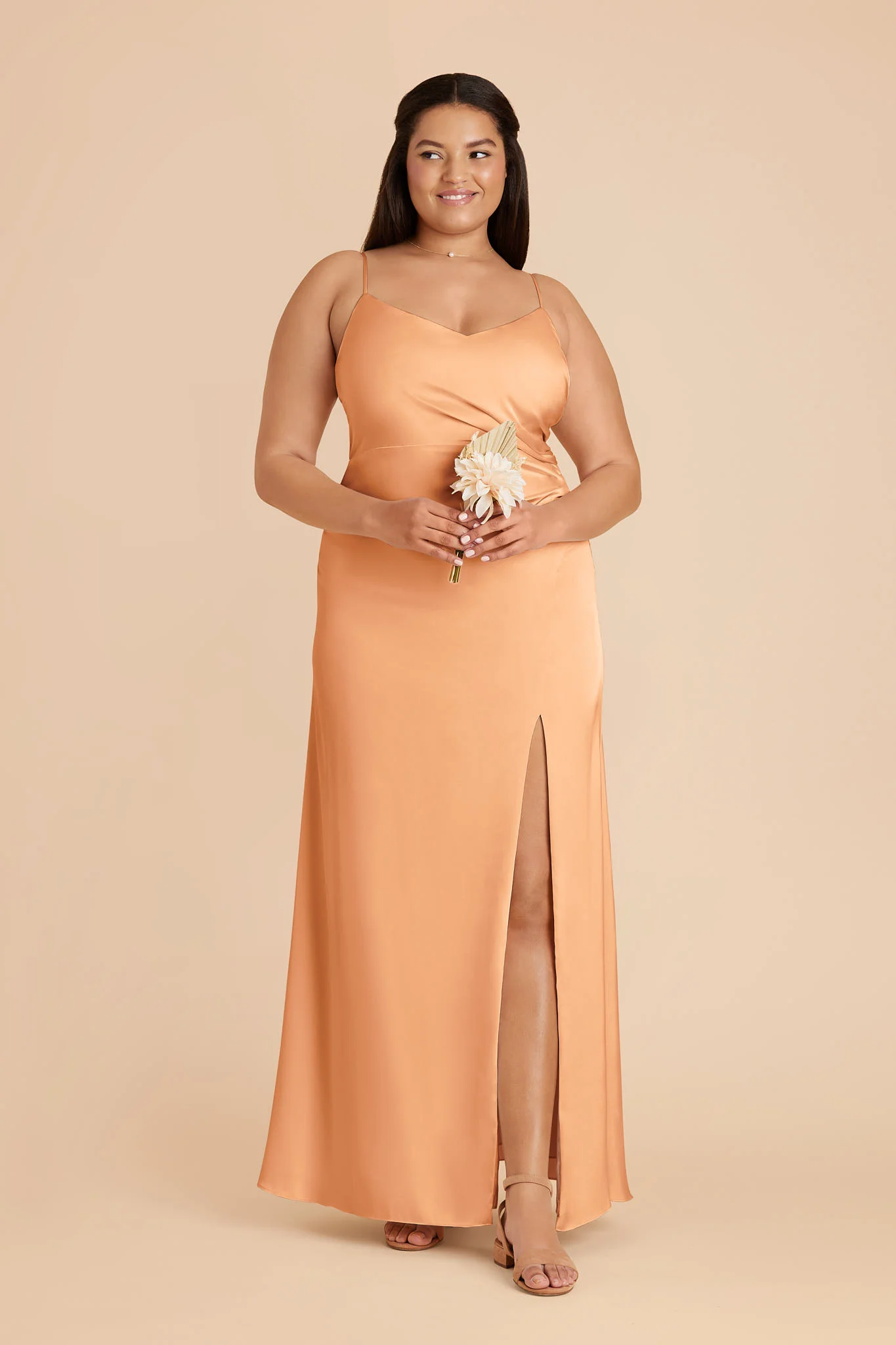 Catherine Matte Satin Dress - Peach - Image 2