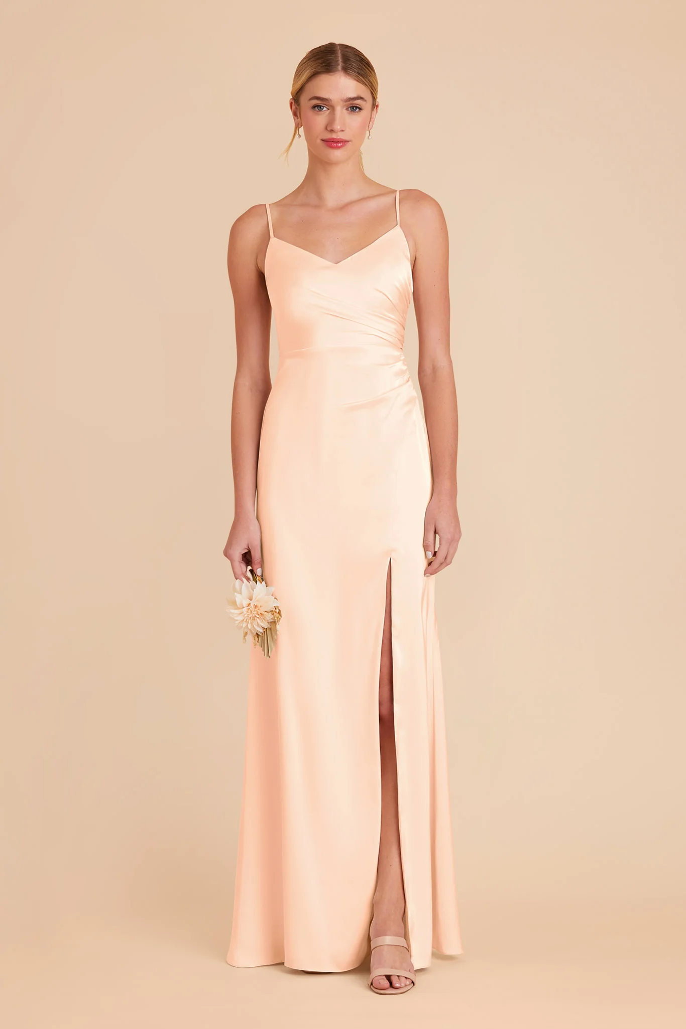 Catherine Matte Satin Dress - Peach Cream - Image 3