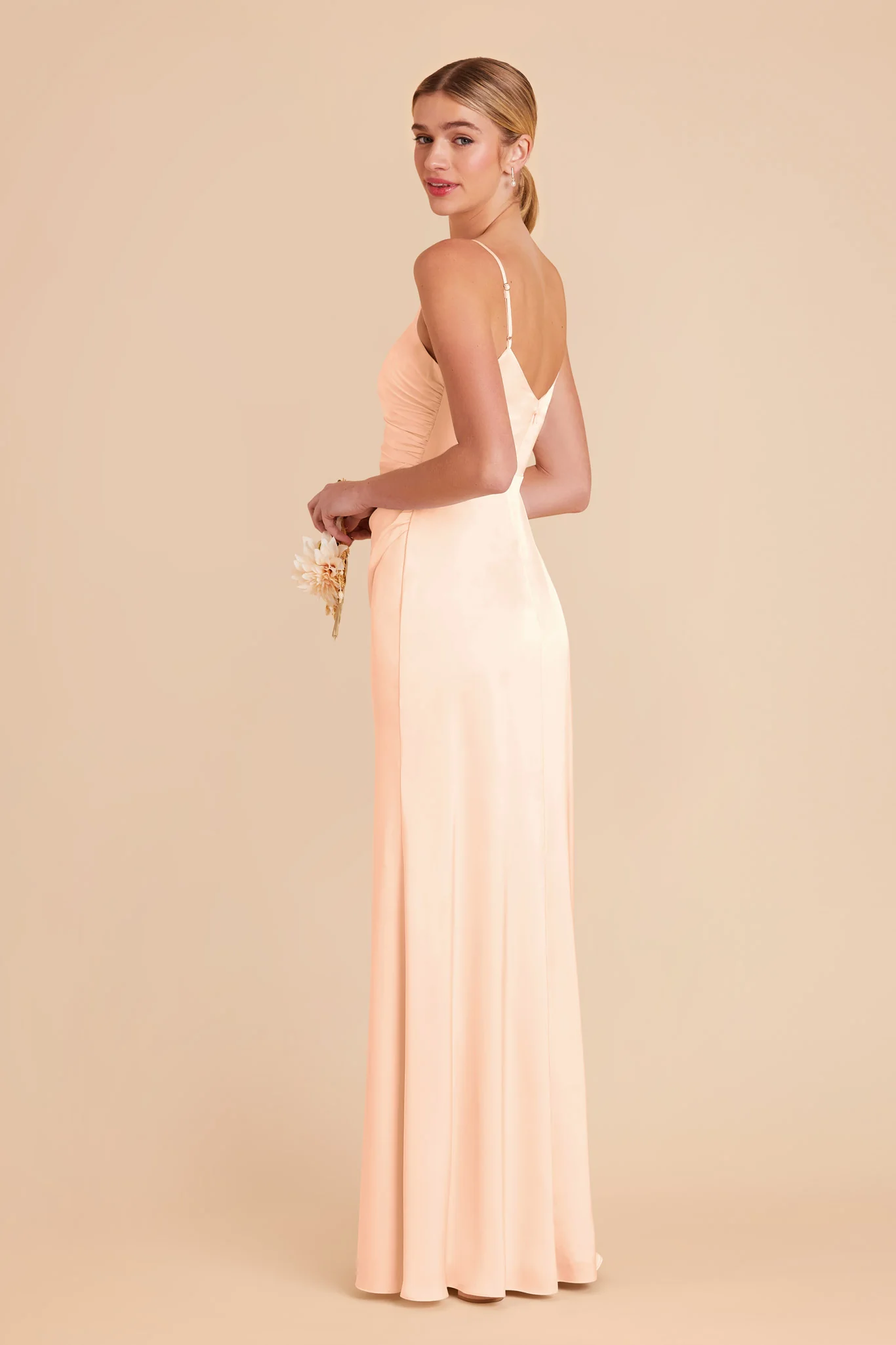 Catherine Matte Satin Dress - Peach Cream - Image 4