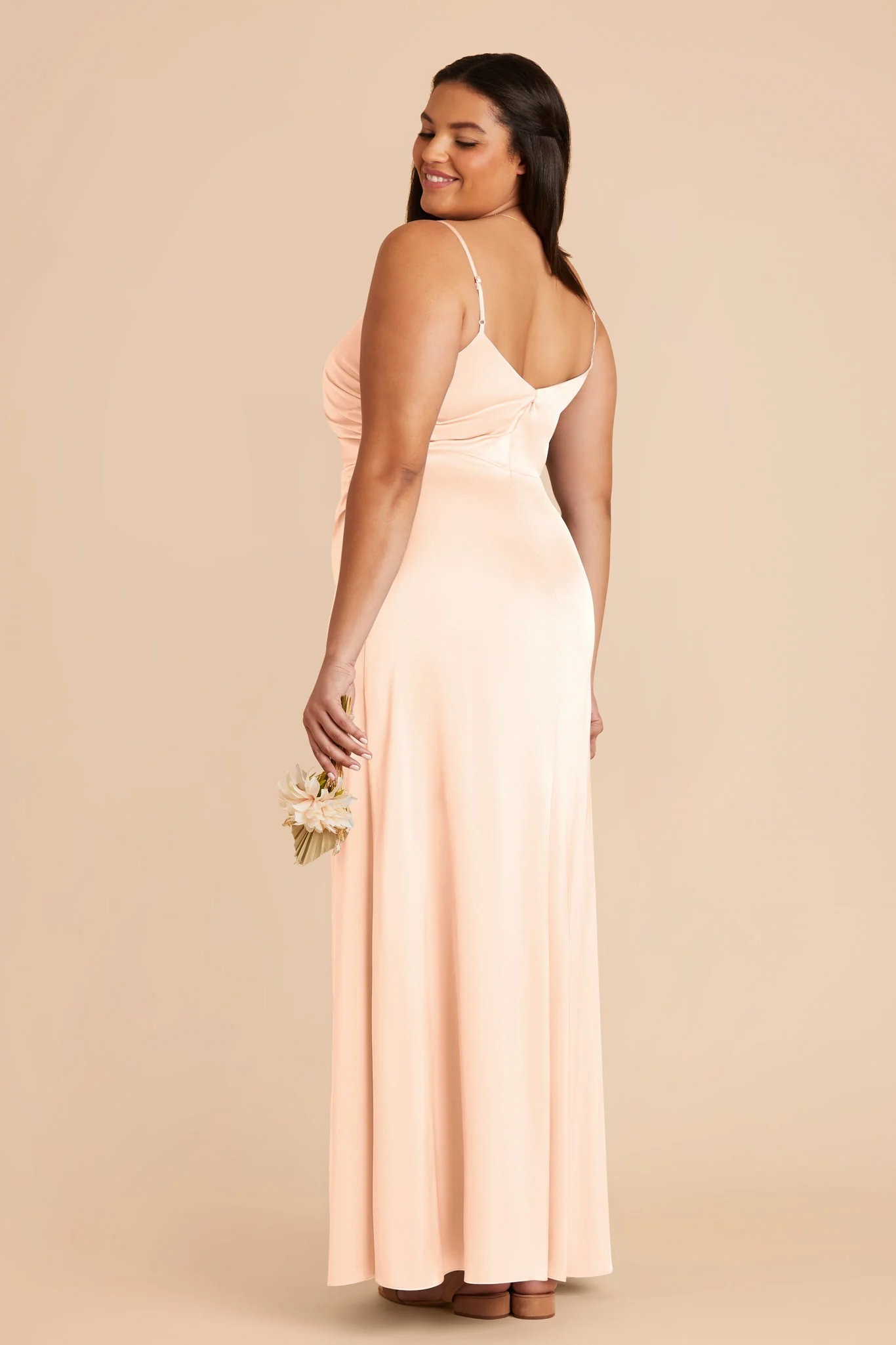 Catherine Matte Satin Dress - Peach Cream - Image 7
