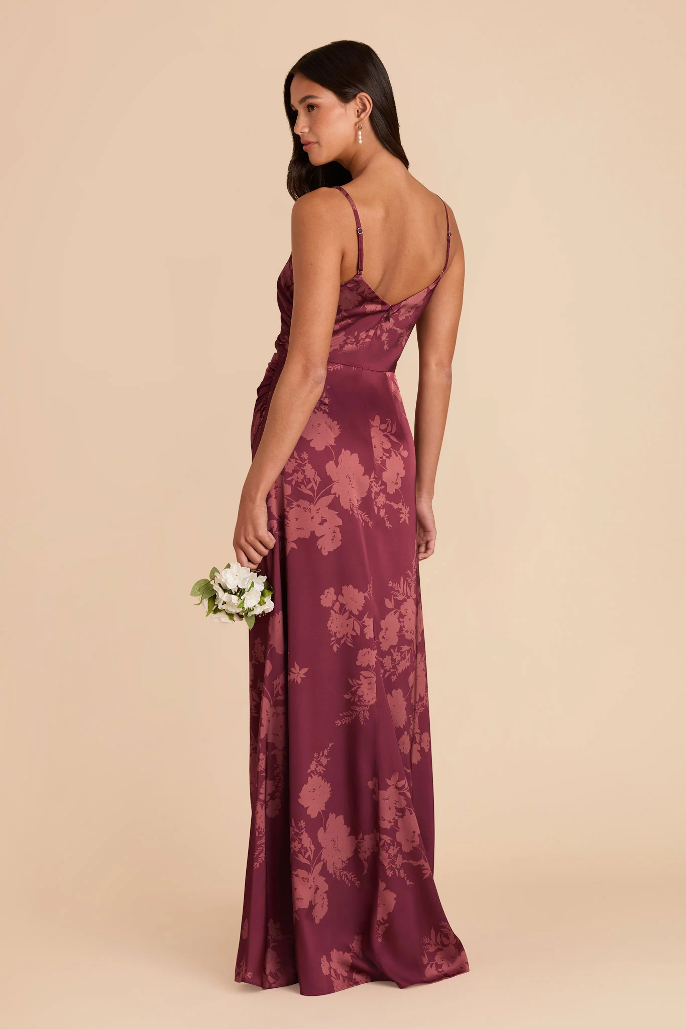 Catherine Matte Satin Dress - Sangria Whimsical Blooms - Image 3