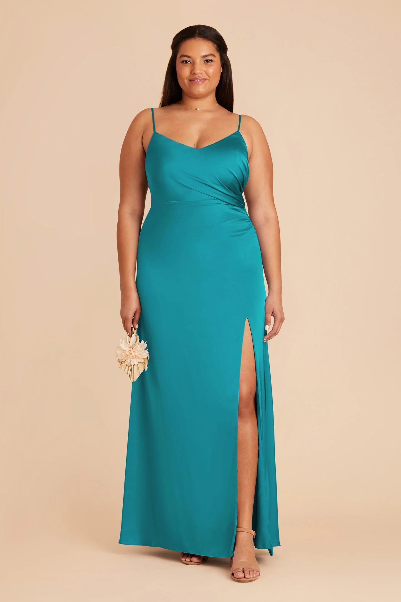 Catherine Matte Satin Dress - Teal - Image 2