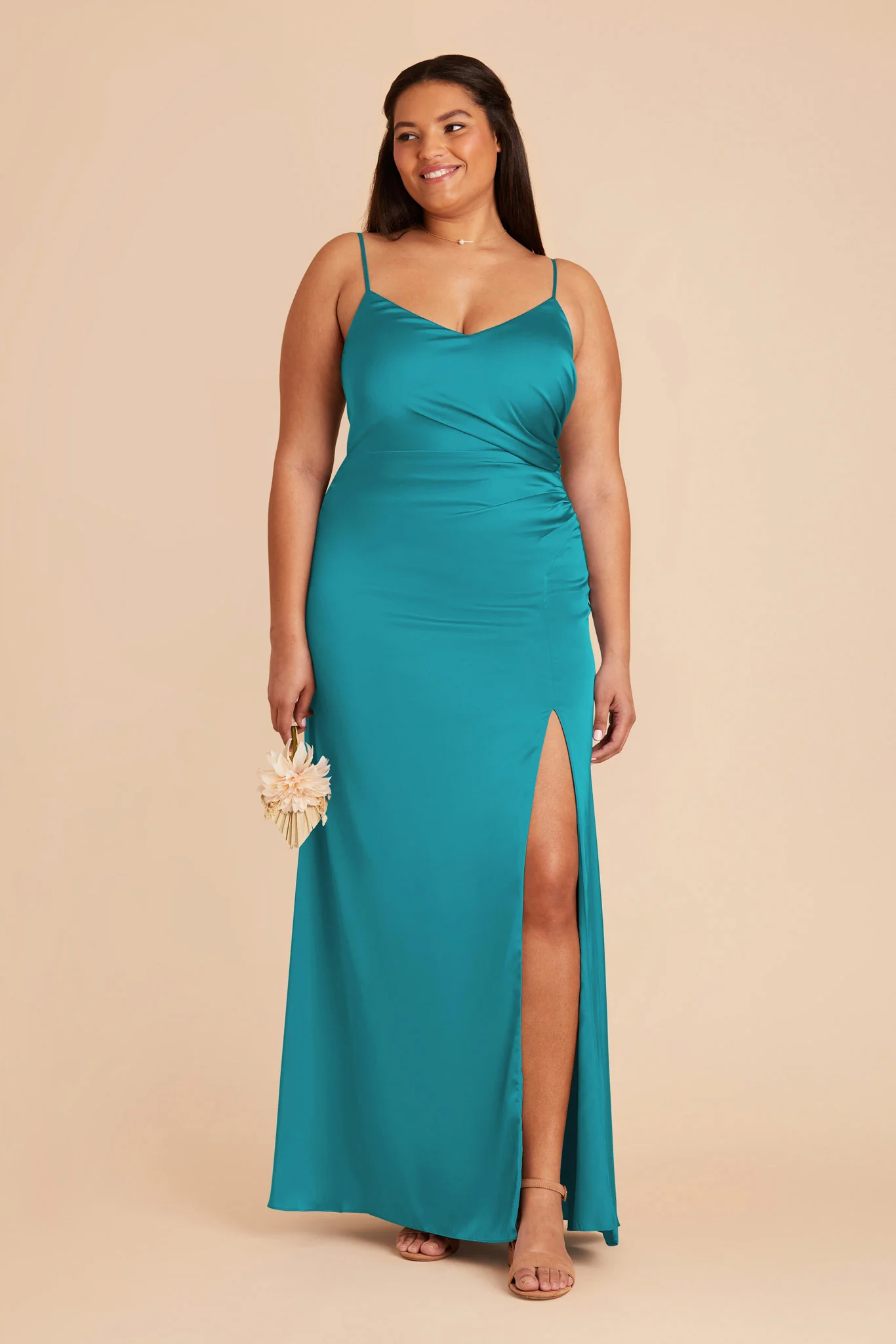Catherine Matte Satin Dress - Teal - Image 8