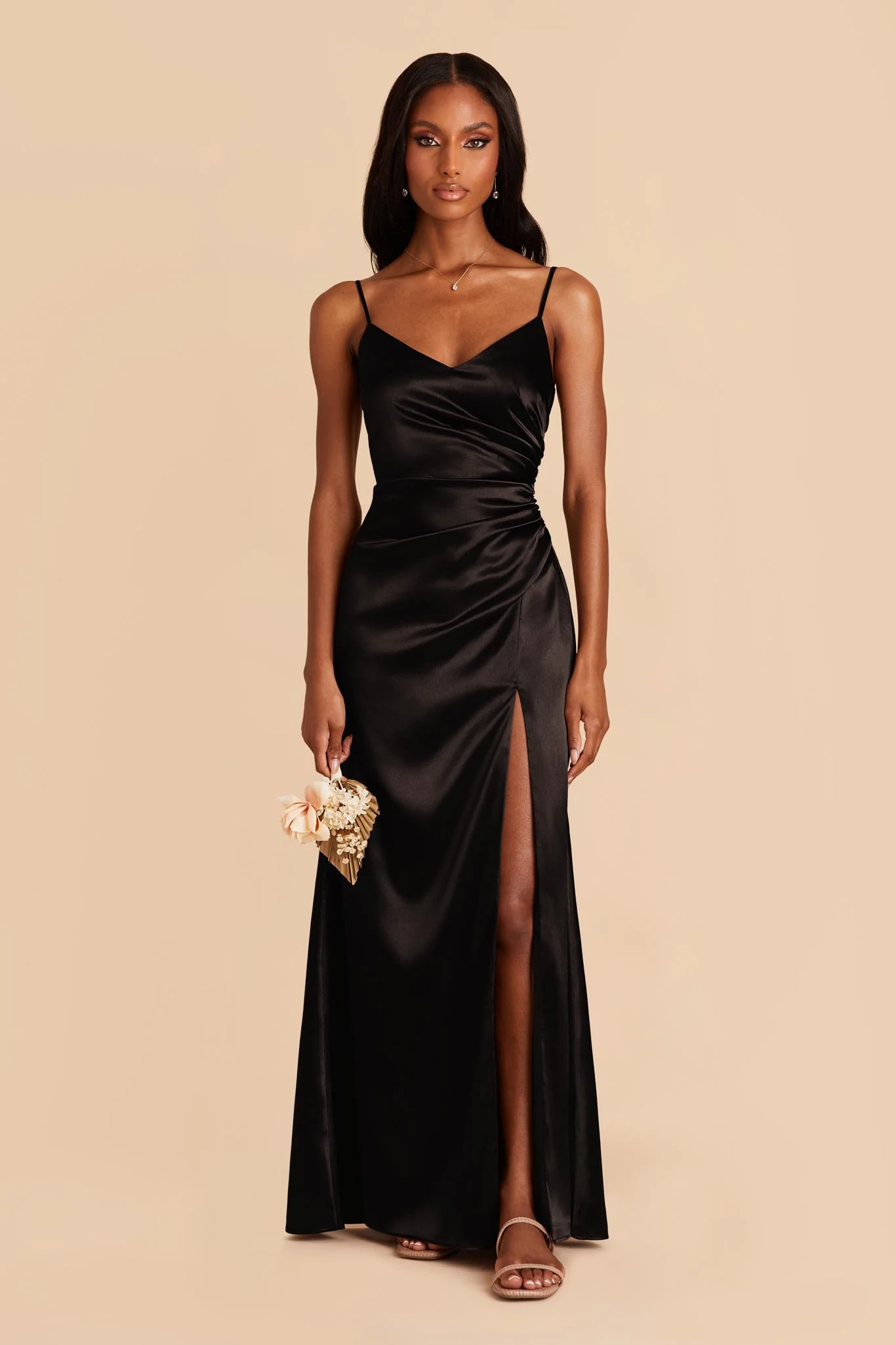 Catherine Shiny Satin Dress - Black