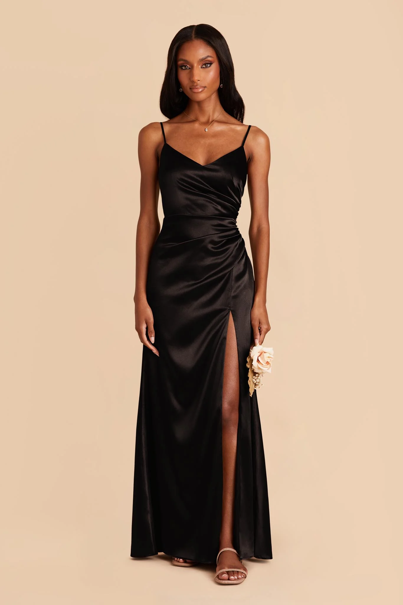Catherine Shiny Satin Dress - Black - Image 2