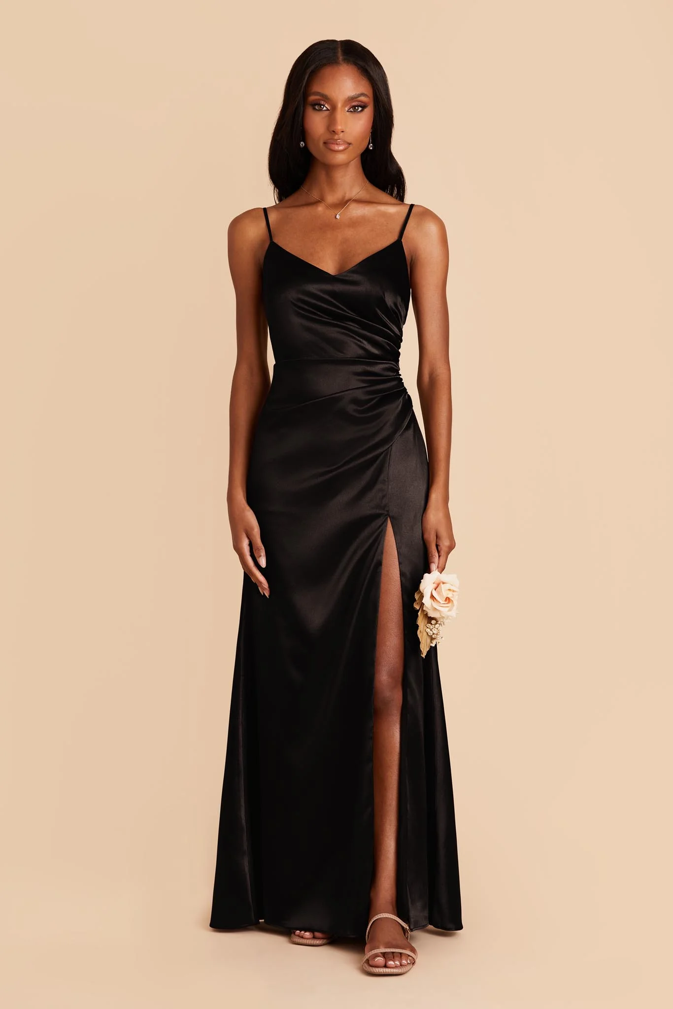 Catherine Shiny Satin Dress - Black - Image 3