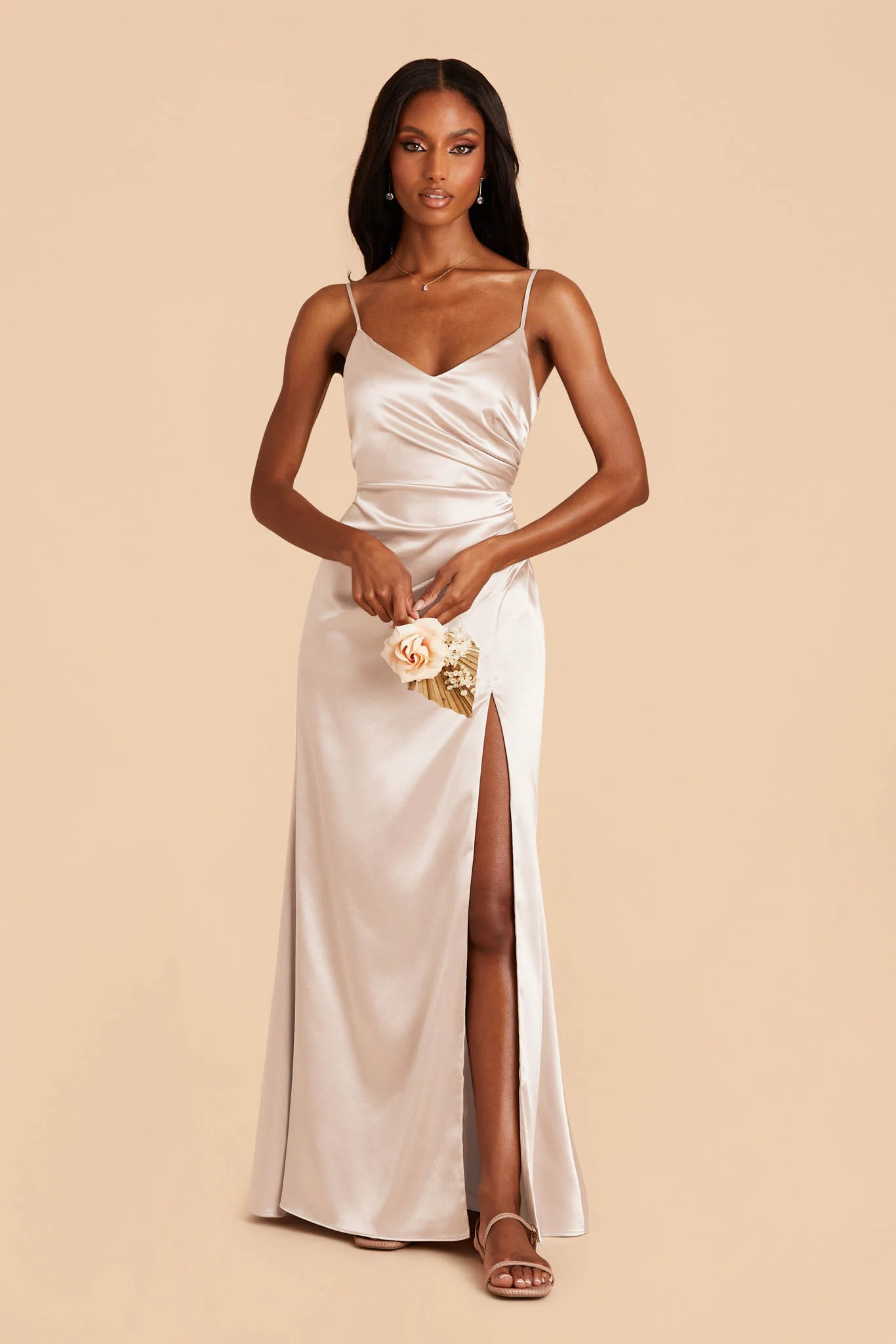 Catherine Shiny Satin Dress - Champagne