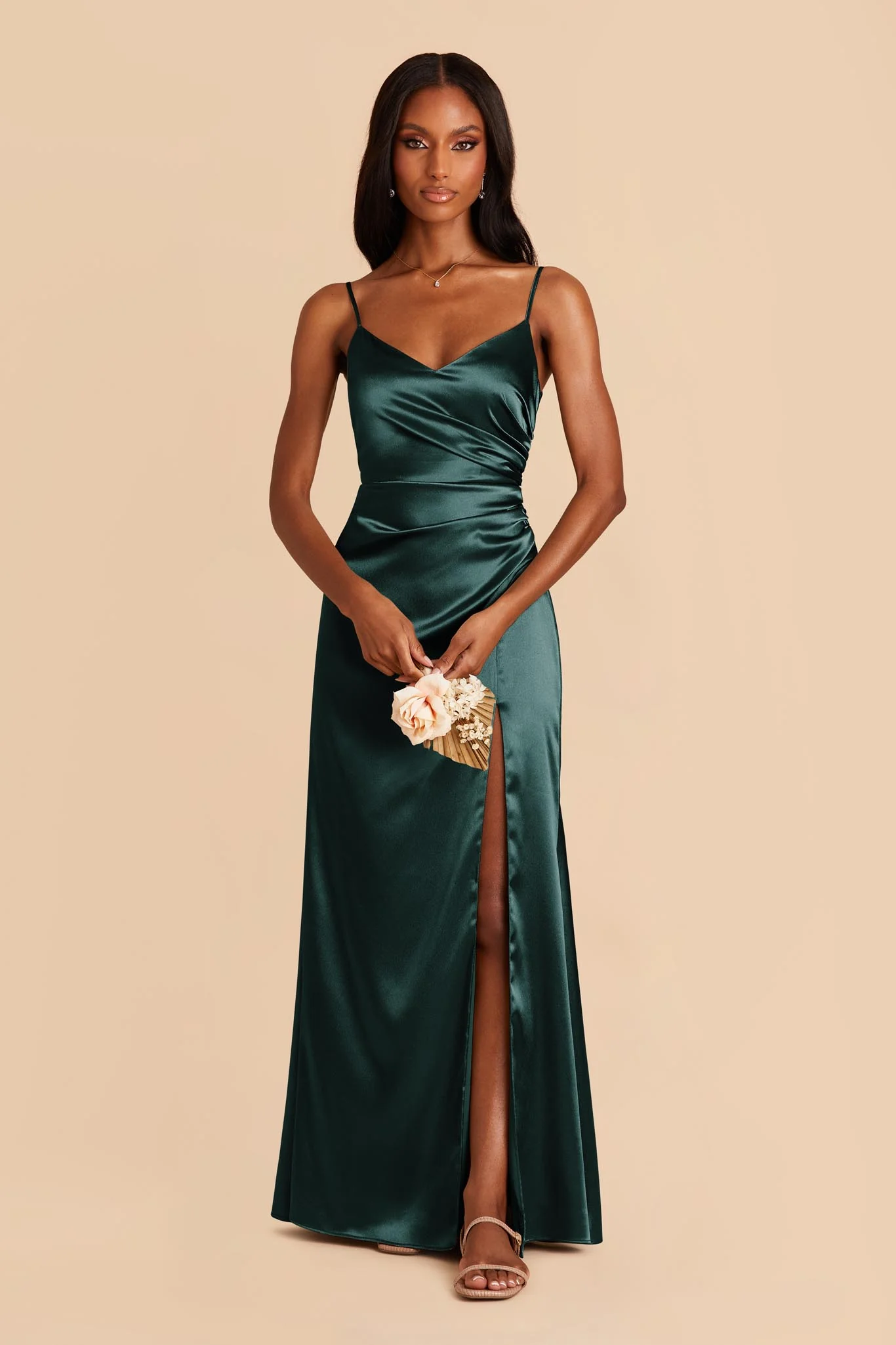 Catherine Shiny Satin Dress - Emerald - Image 3