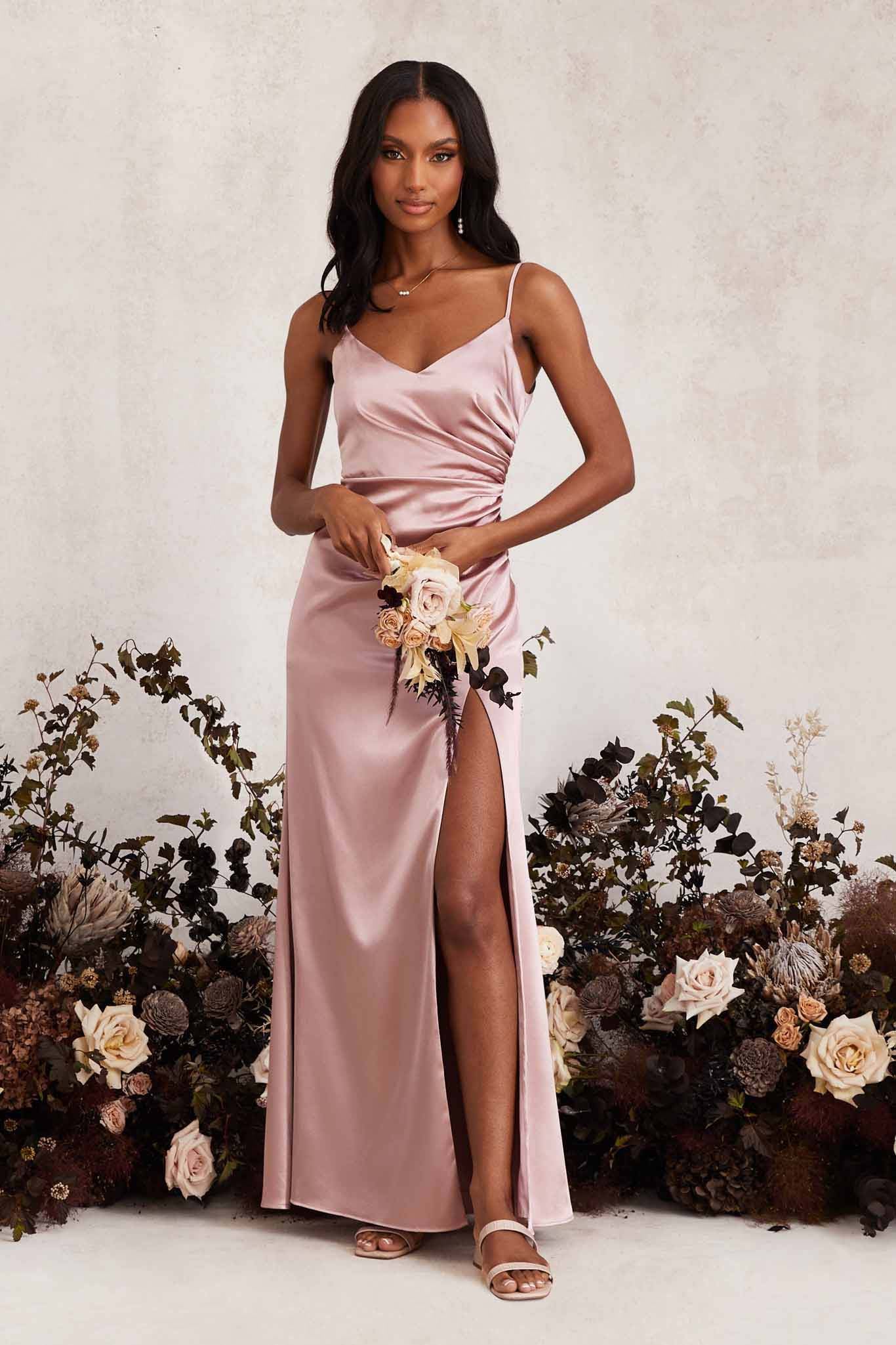 Catherine Shiny Satin Dress - English Rose - Image 2